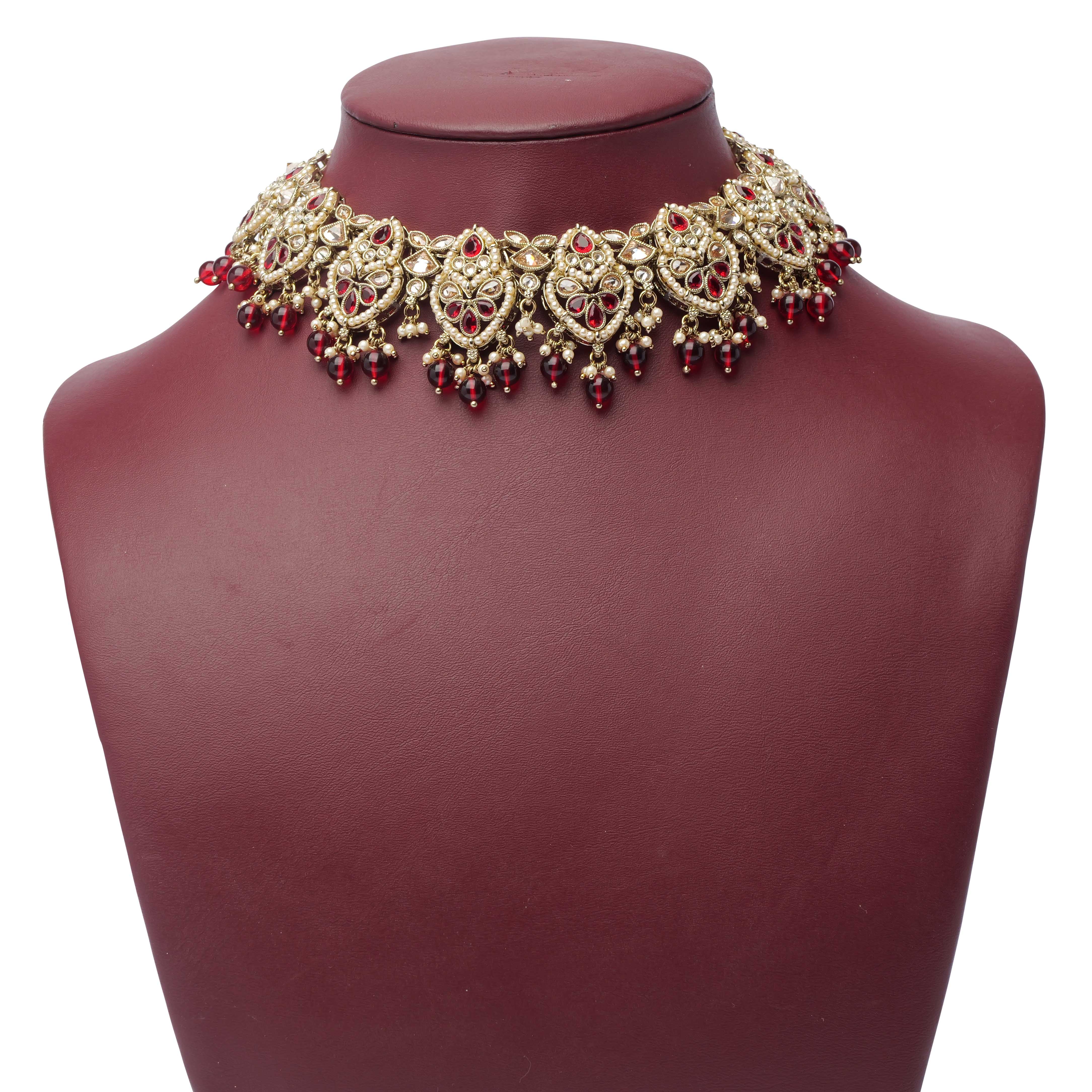 Shalina Necklace Set in Maroon