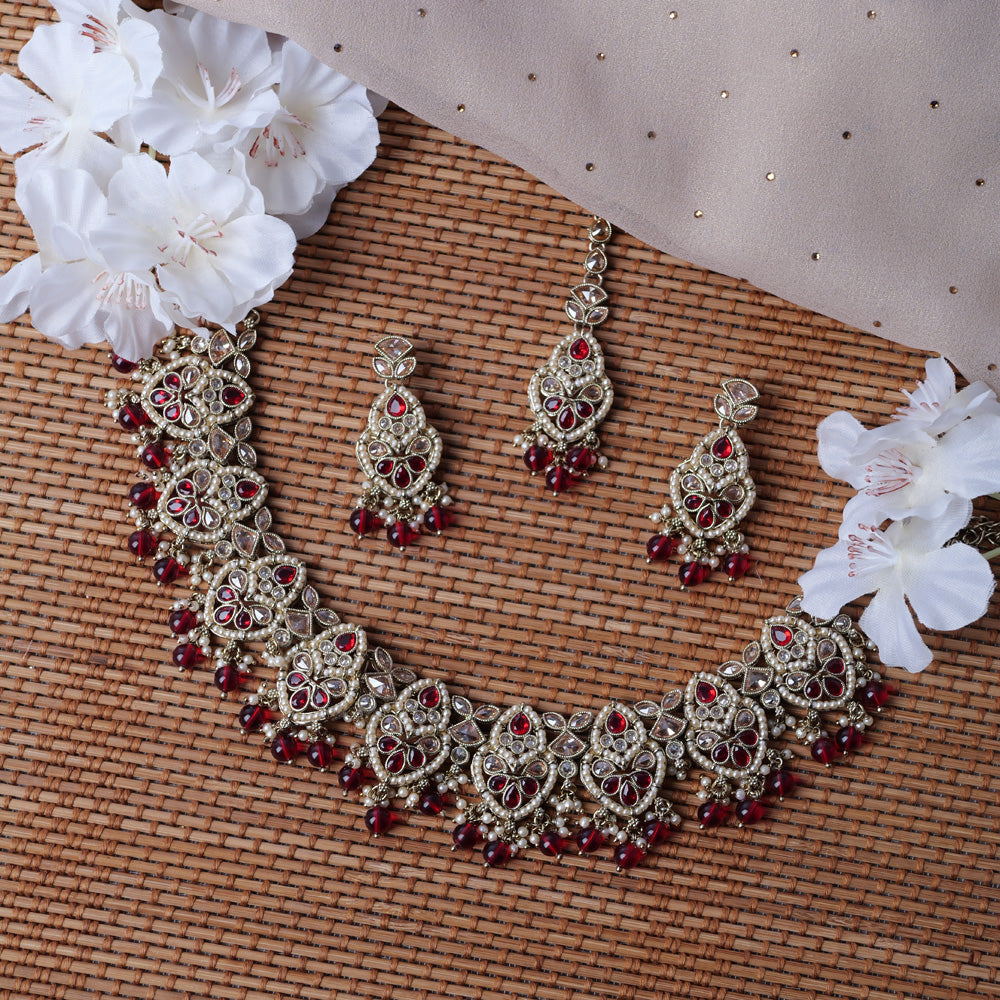 Shalina Necklace Set in Maroon