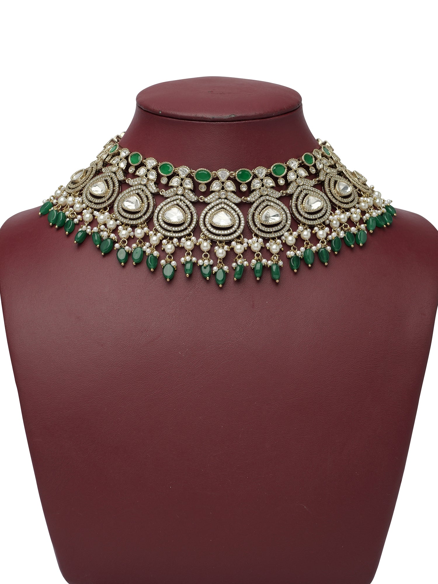 Sharada Kundan Necklace Set in Green