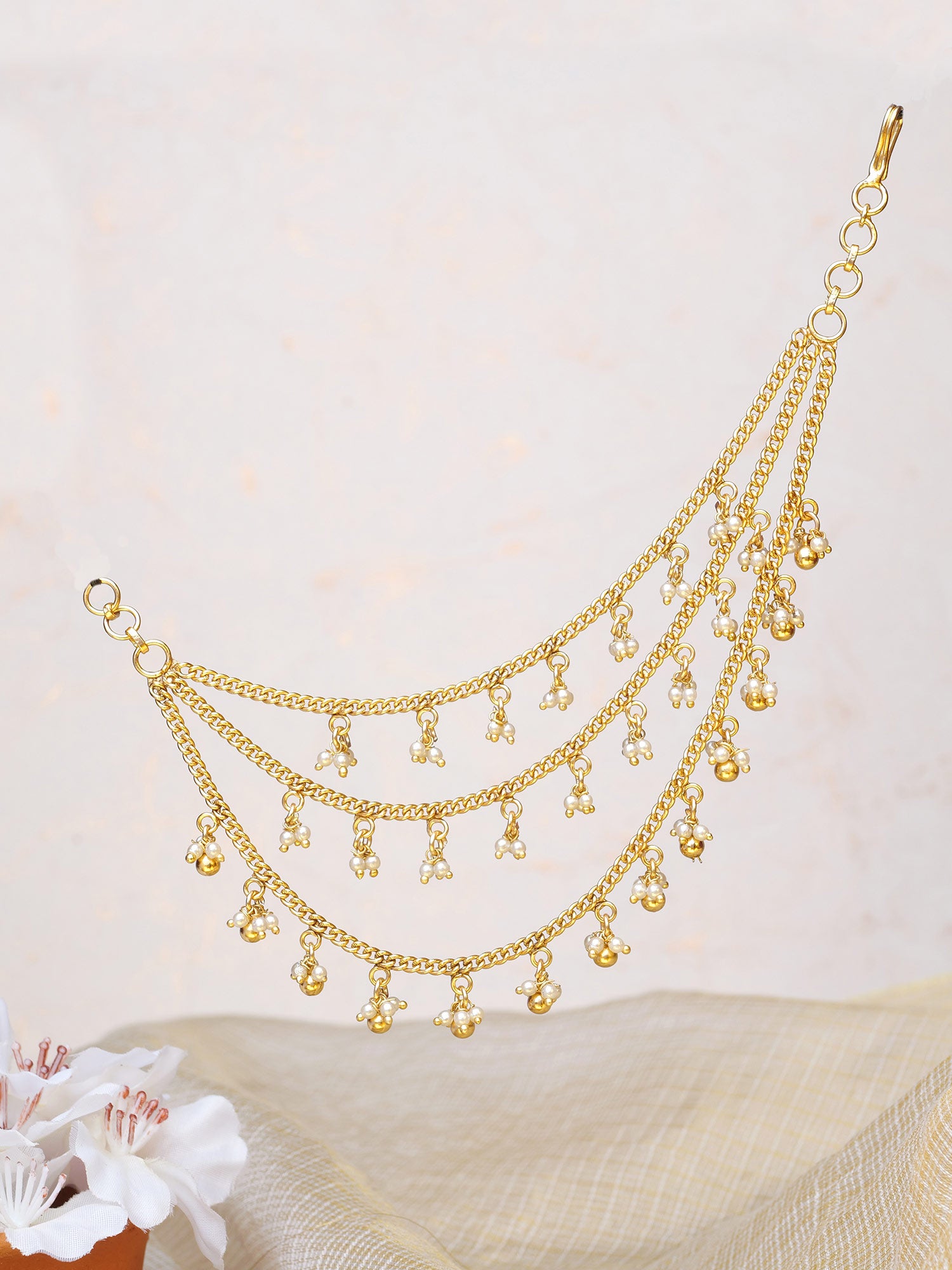 Sharini Layered Ear Chains in Pearl Ghungroo
