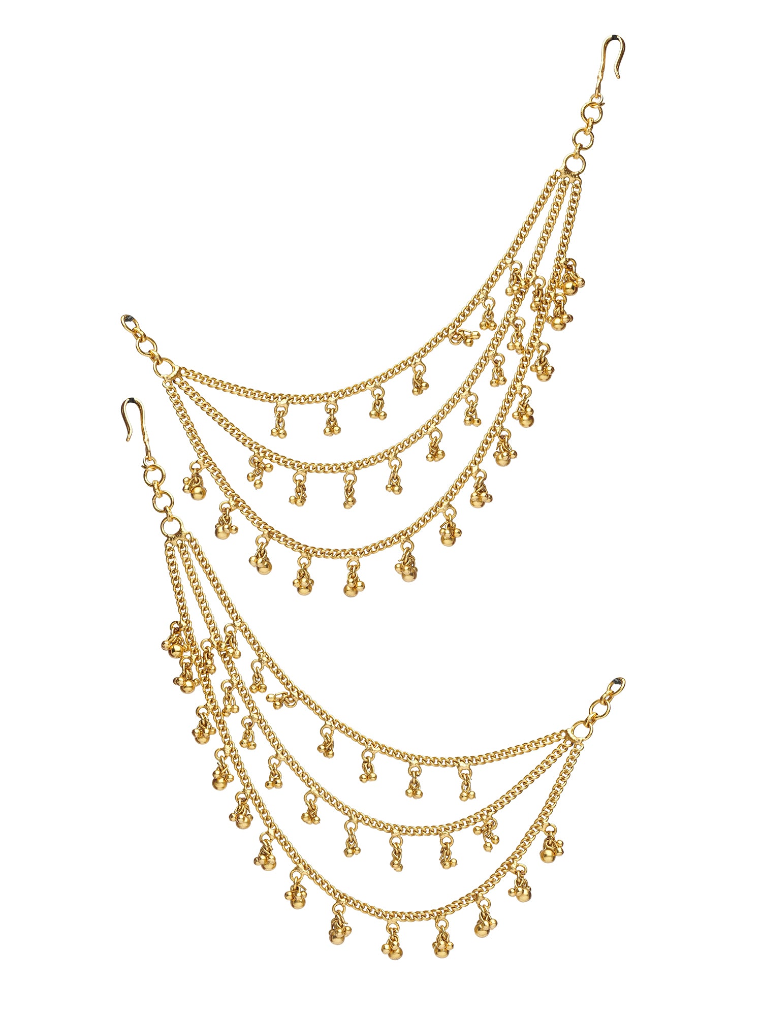 Sharini Layered Ear Chains in Gold Ghungroo