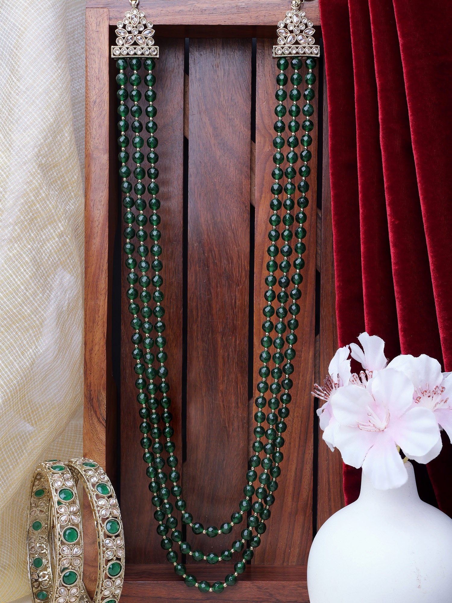 Sheena Green Bead Layered Long Chain