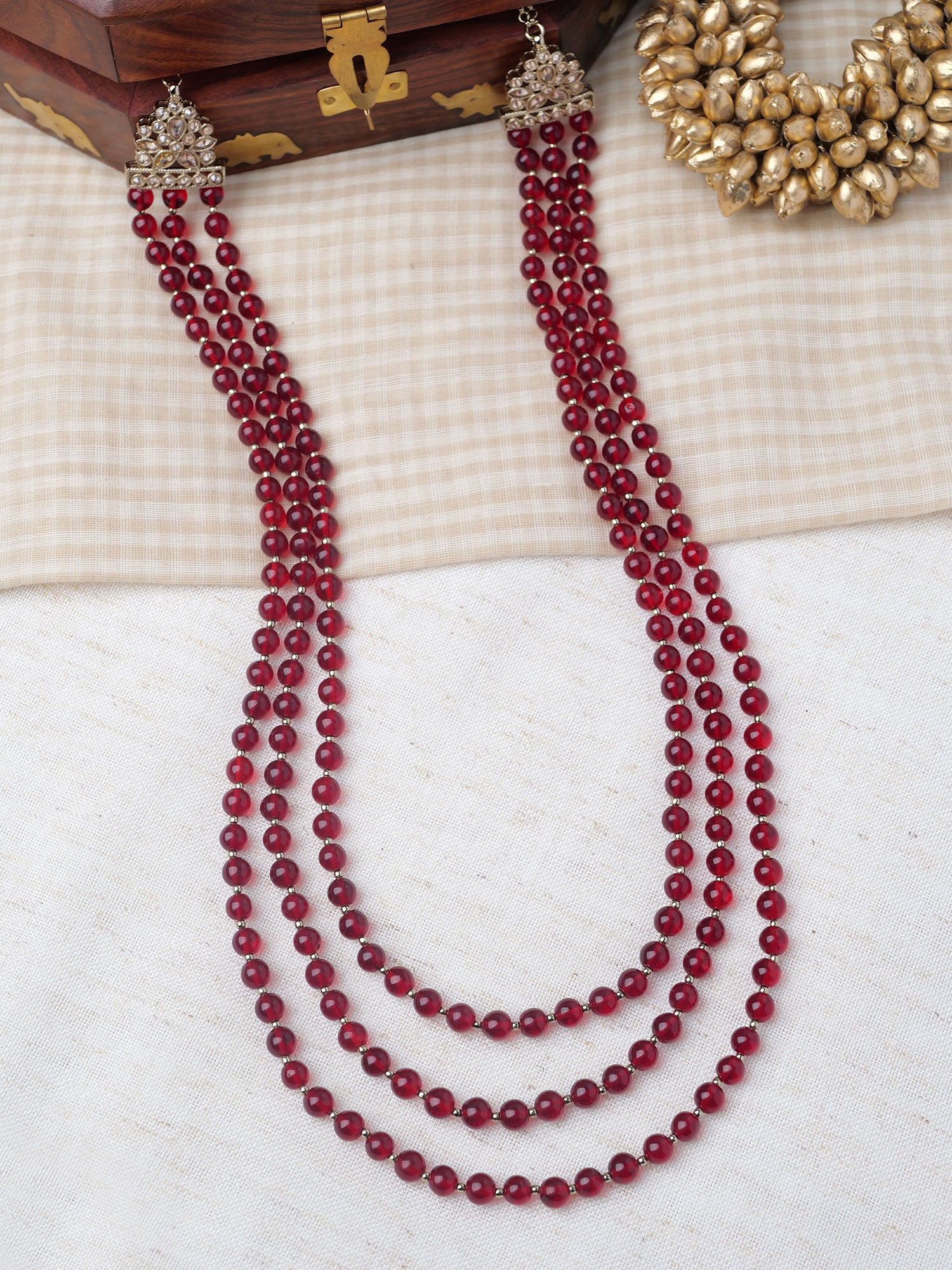 Sheena Maroon Bead Layered Long Chain