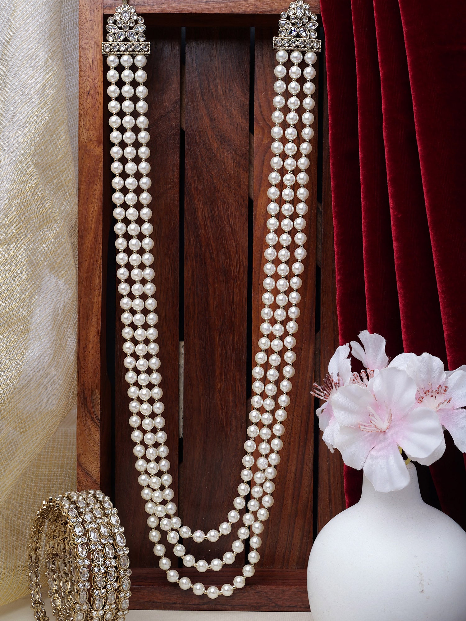 Sheena White Pearl Layered Long Chain