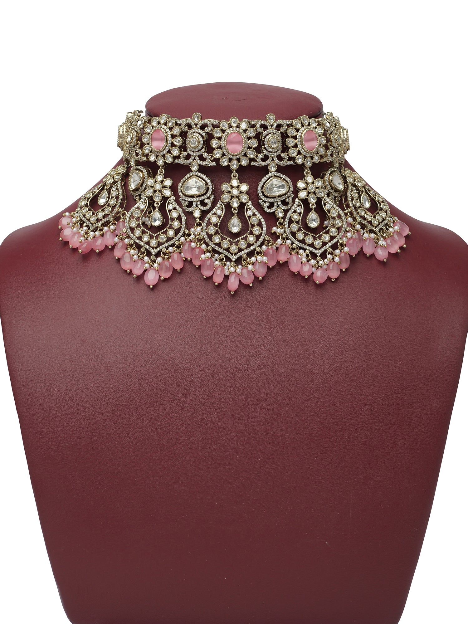 Shehnaz Bridal Necklace Set in Pink and Antique Gold