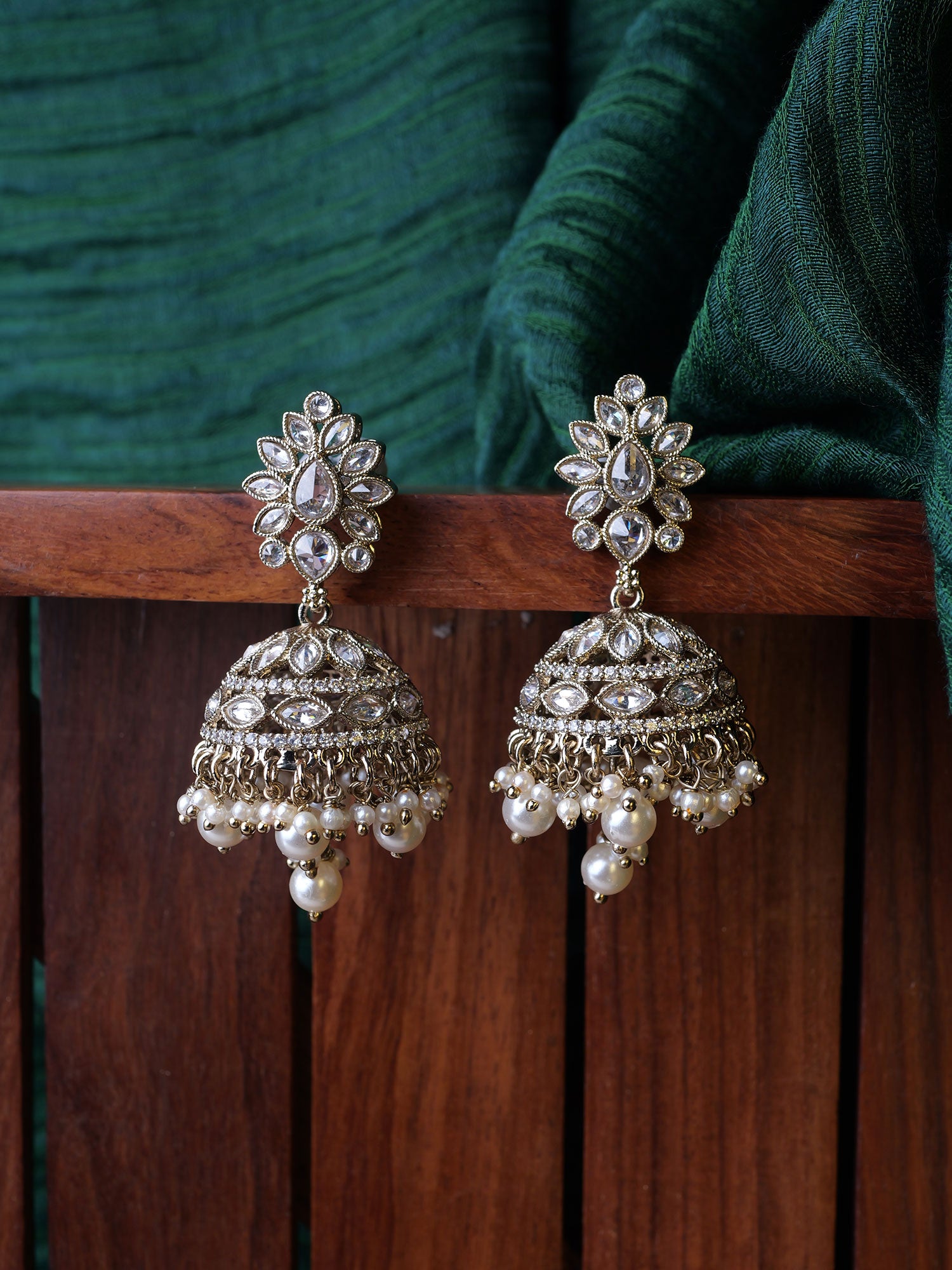 Shireen Jhumka Earrings in White