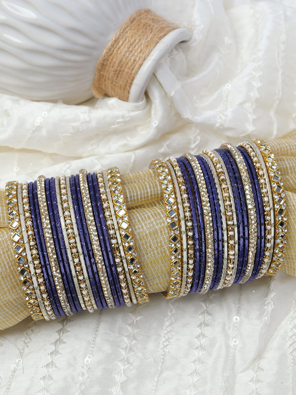 Shreya Bangle Set in Navy and Antique Gold