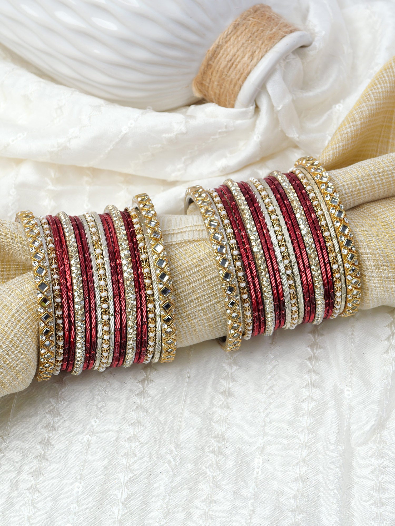 Shreya Bangle Set in Maroon and Antique Gold