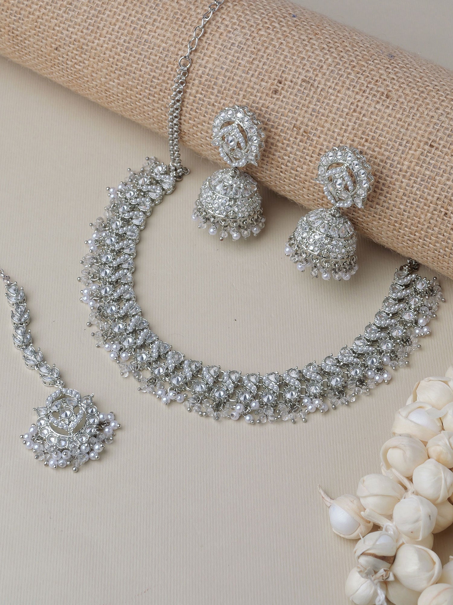 Sia Necklace Set in Pearl and Rhodium