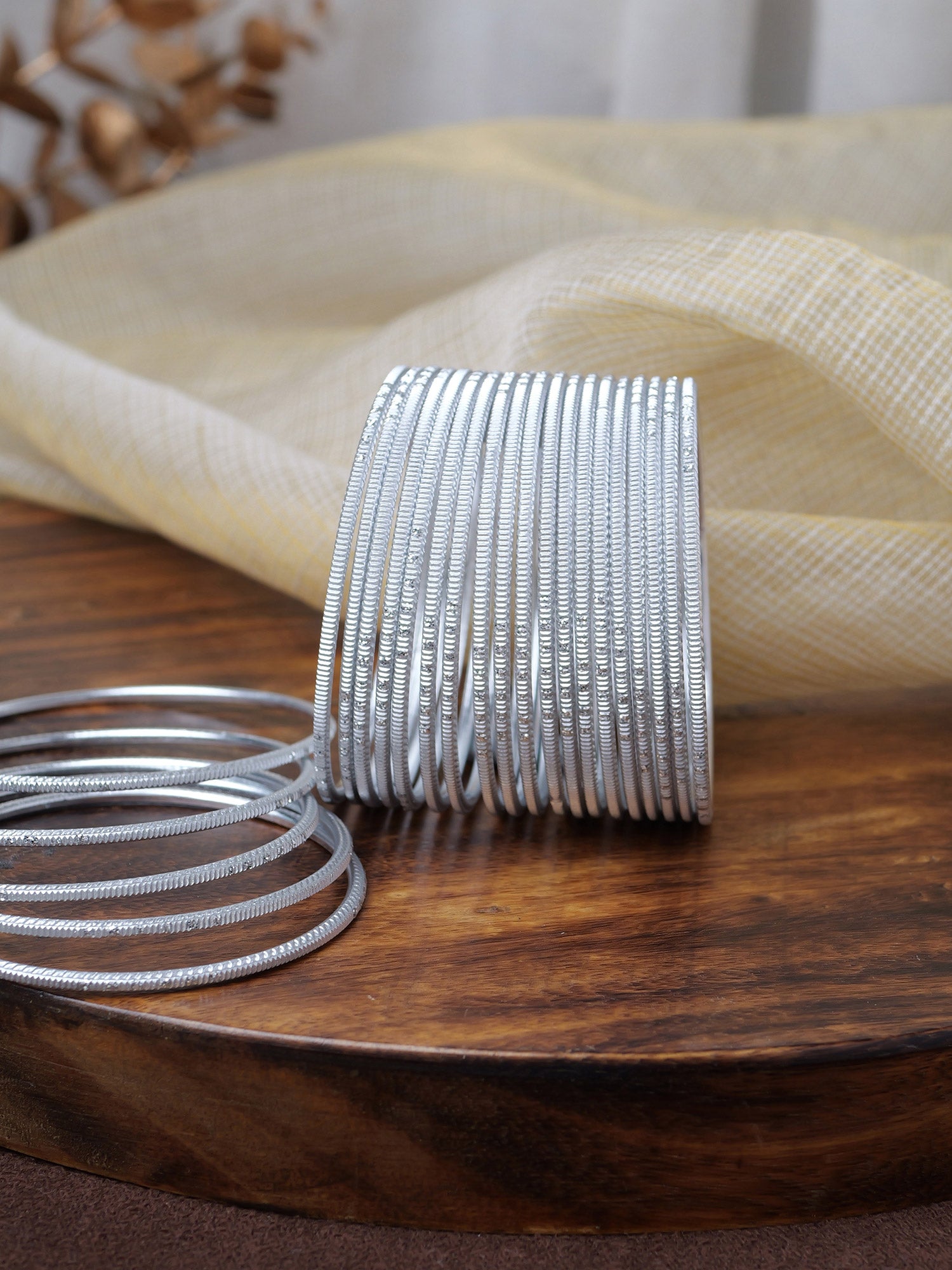 Silver Glitter Etched Bangles