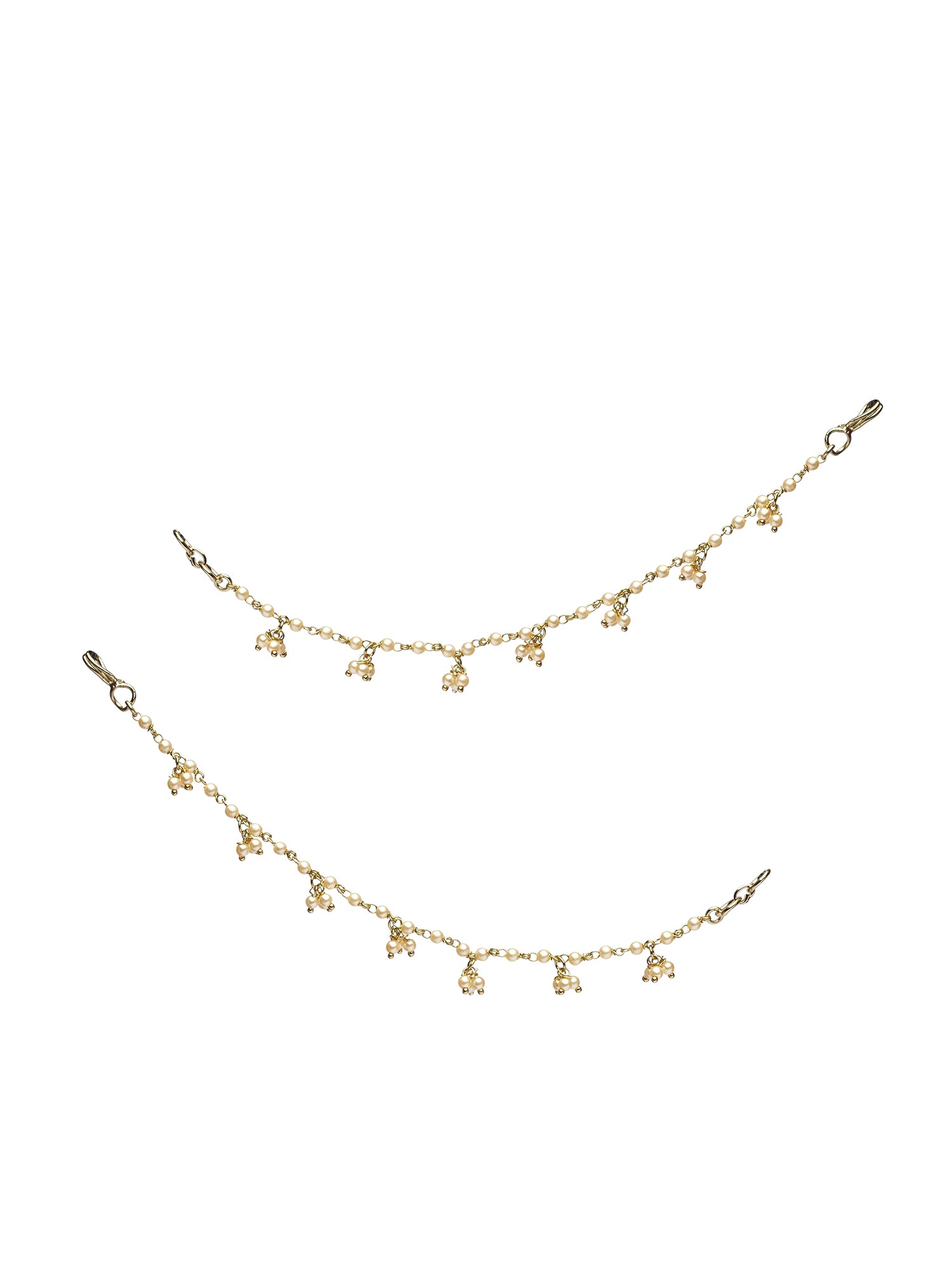 Single Line Pearl Ghungroo Ear Chains in Cream