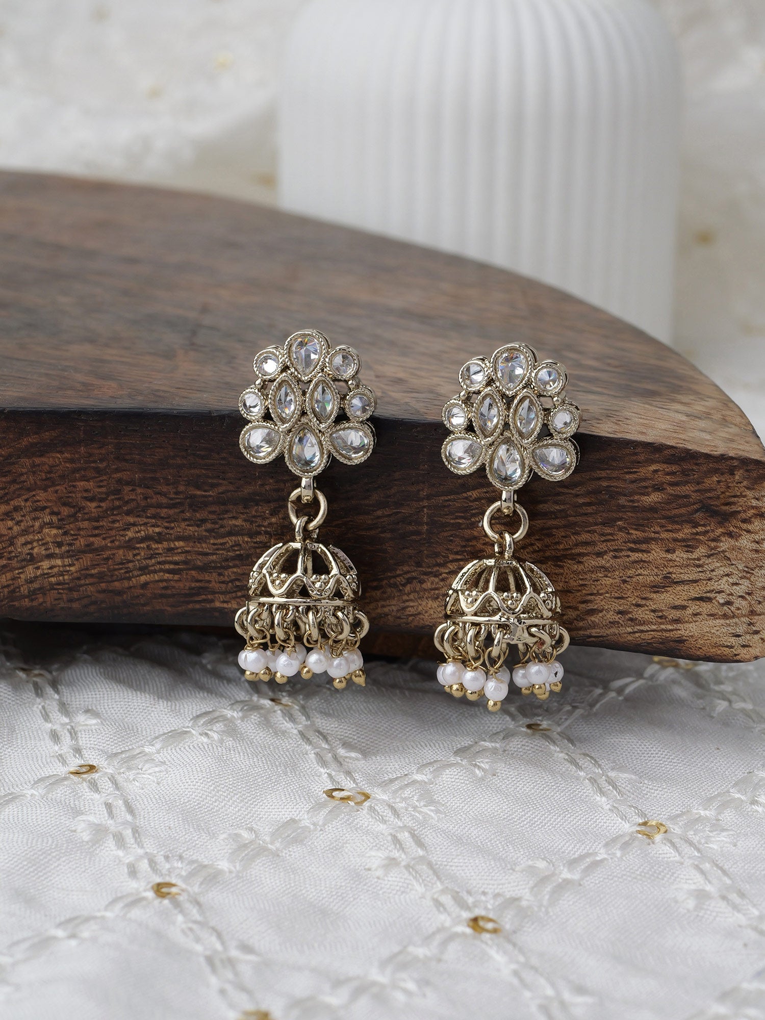 Sitara Jhumka Earrings in White
