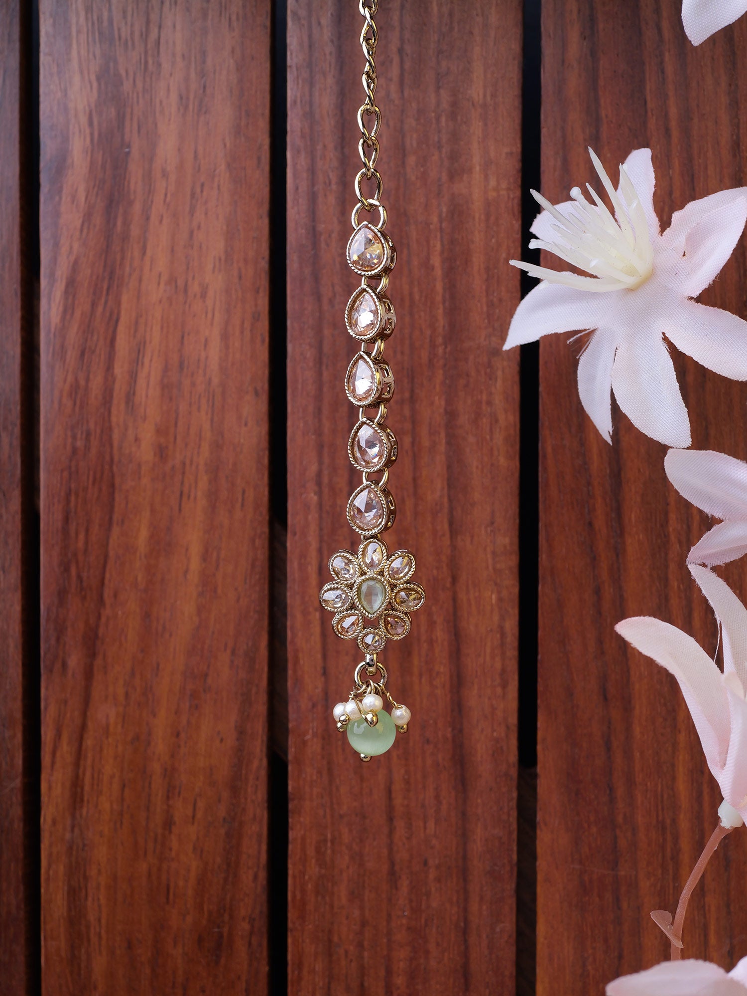 Small Floral Maang Tikka in Mint