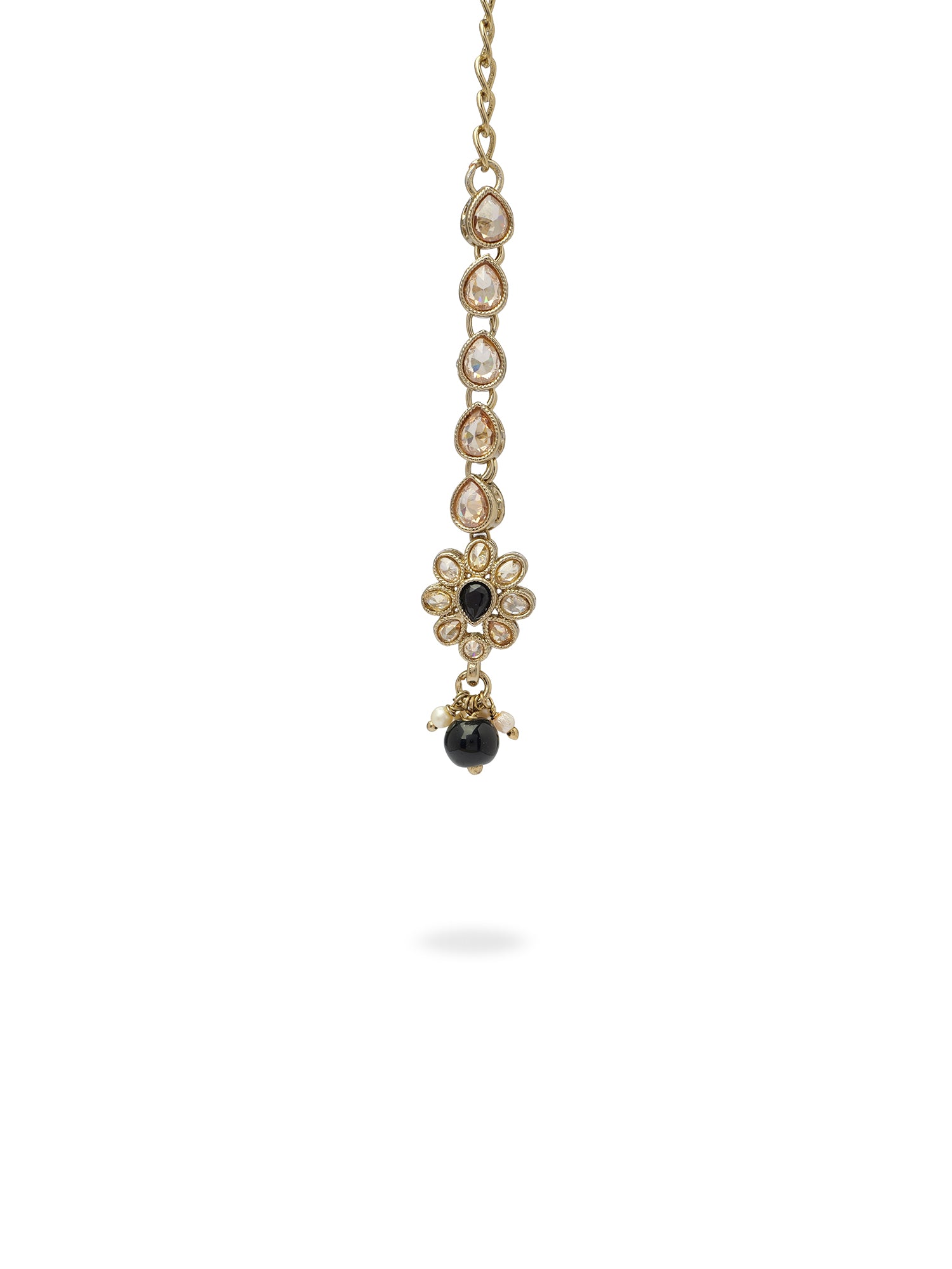 Small Floral Maang Tikka in Black