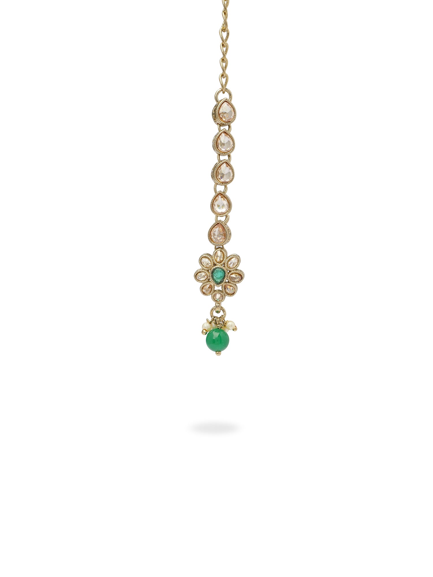 Small Floral Maang Tikka in Green