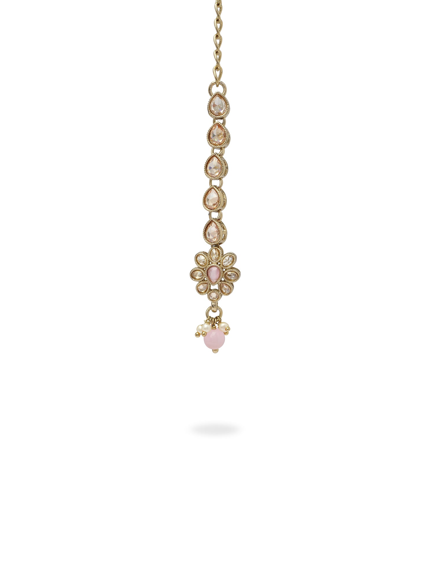 Small Floral Maang Tikka in Light Pink