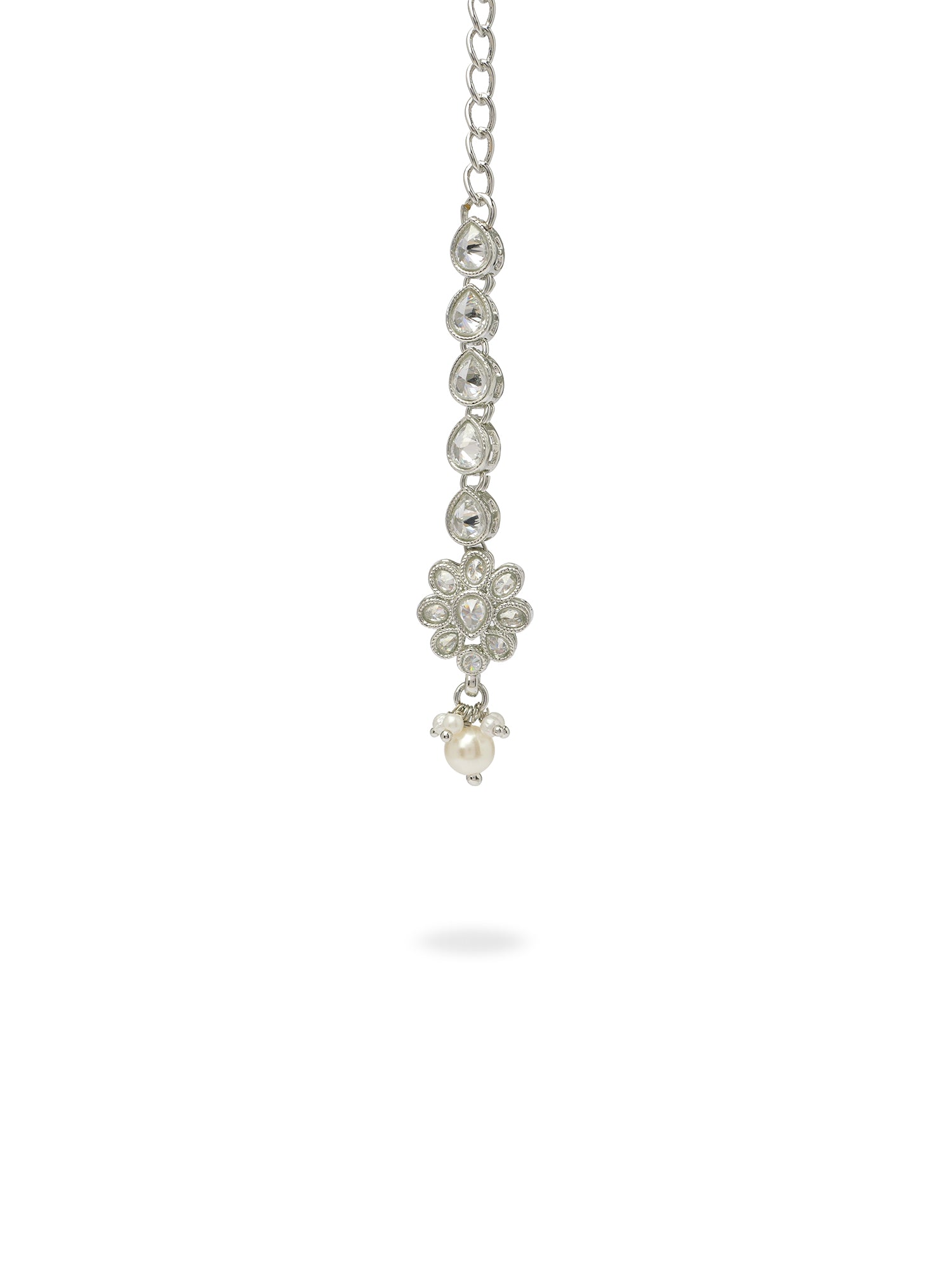Small Floral Maang Tikka in Rhodium