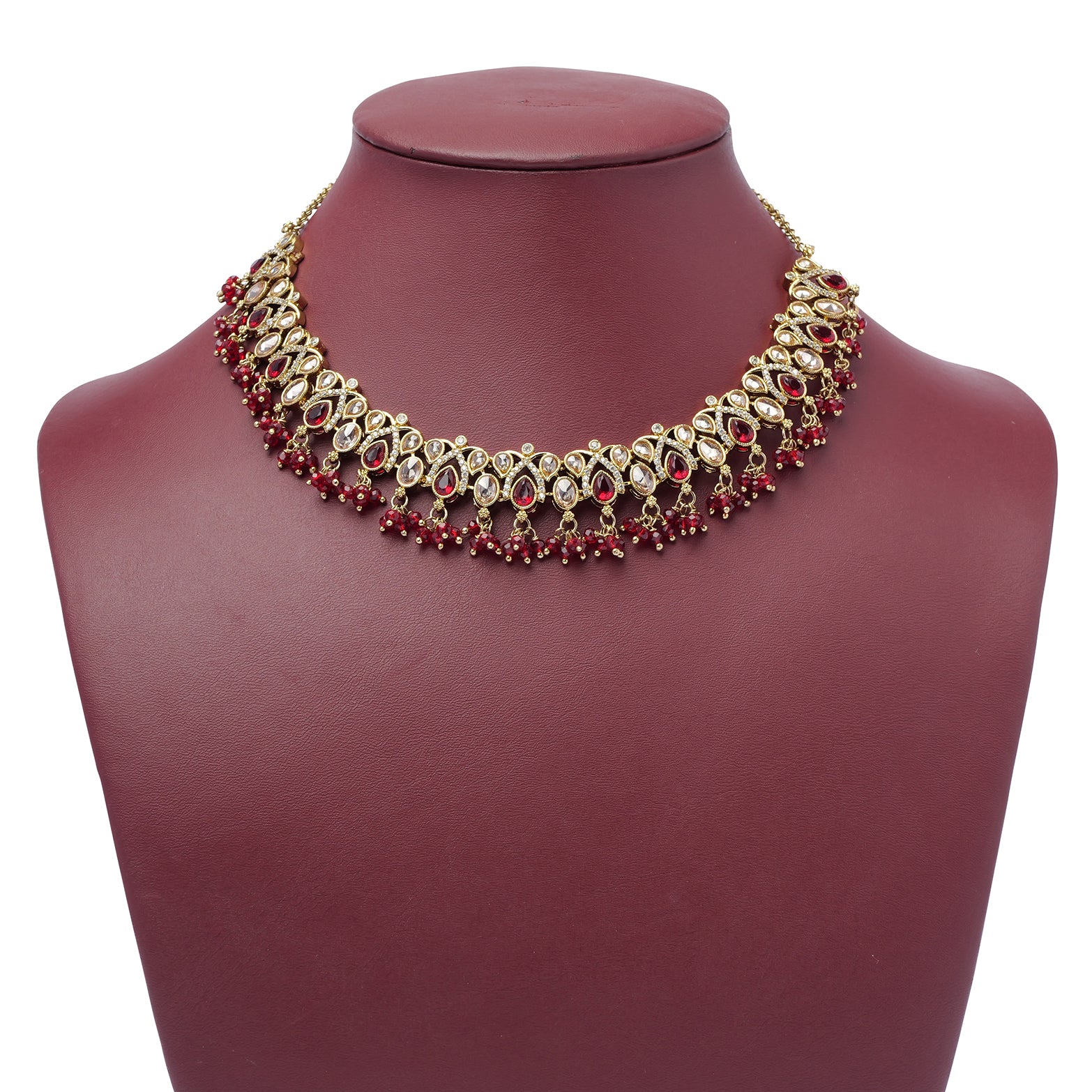 Sneha Necklace Set in Maroon