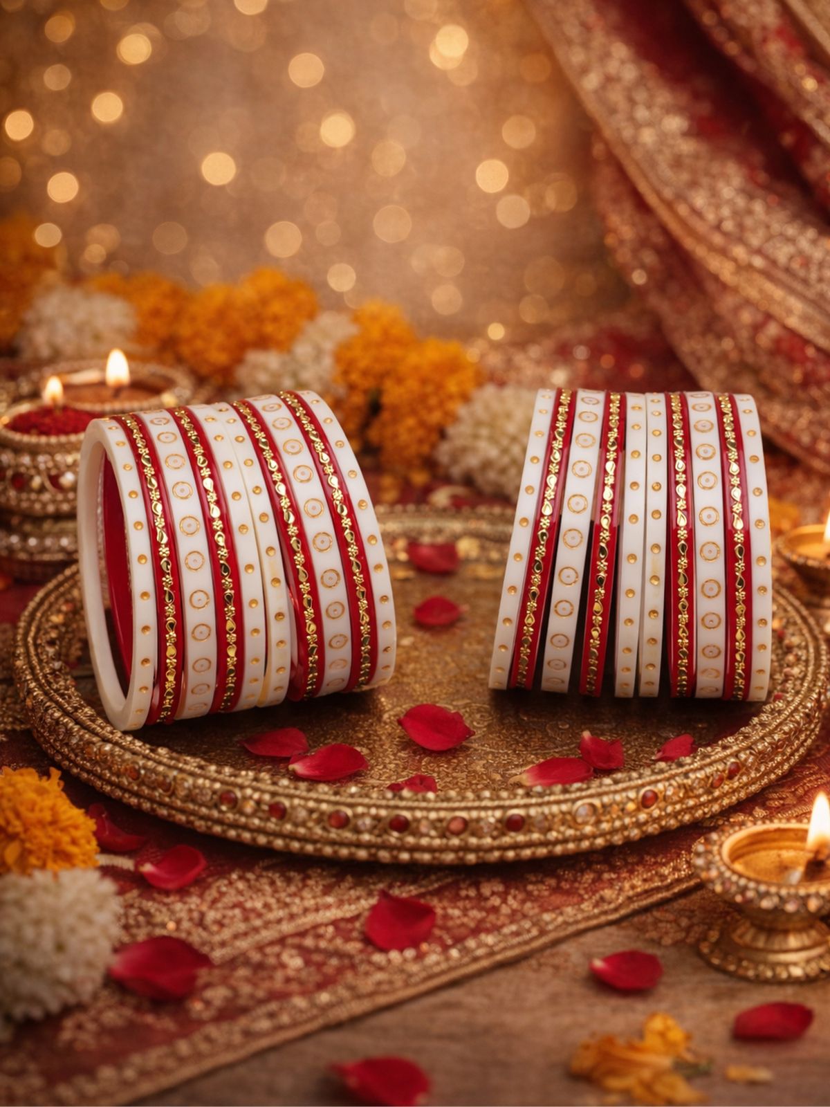 Sohni Chura Bangle Set in White and Maroon