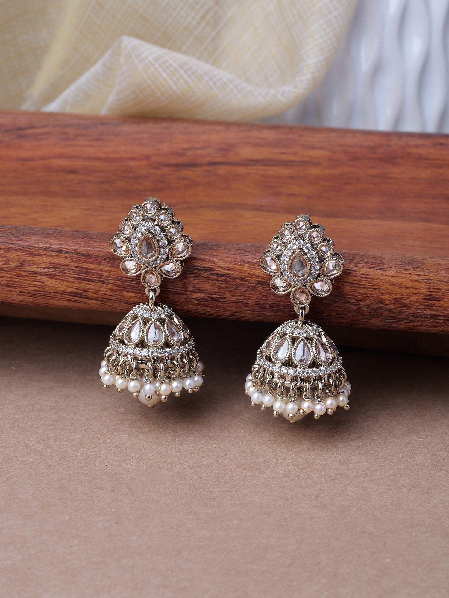 Sonal Pearl Jhumka Earrings in Champagne
