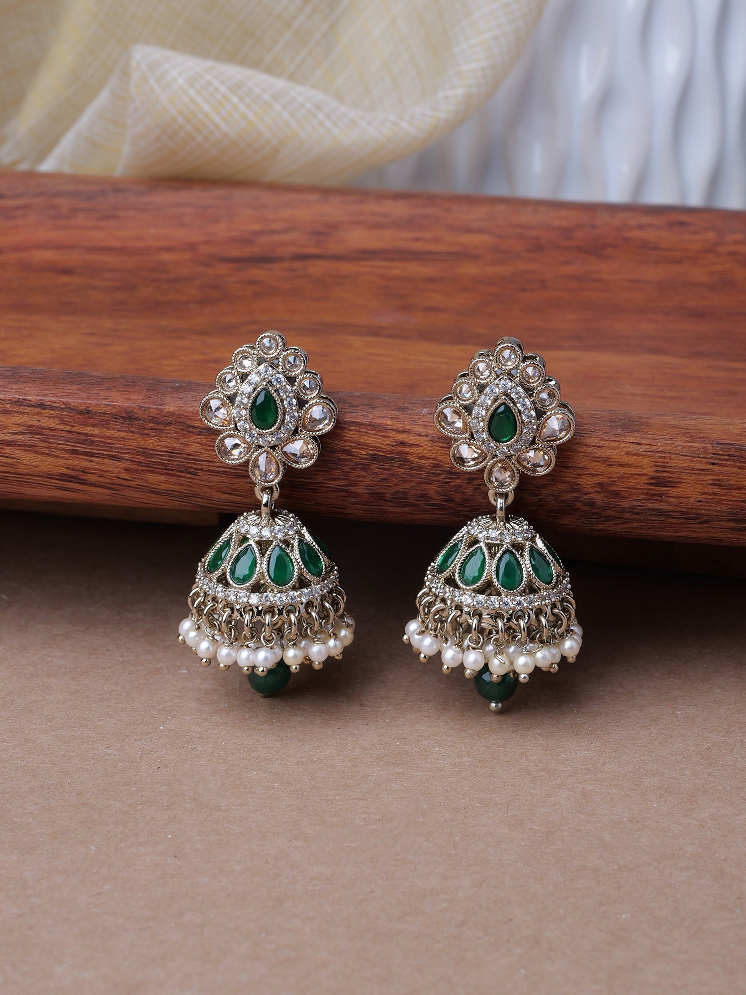 Sonal Pearl Jhumka Earrings in Green