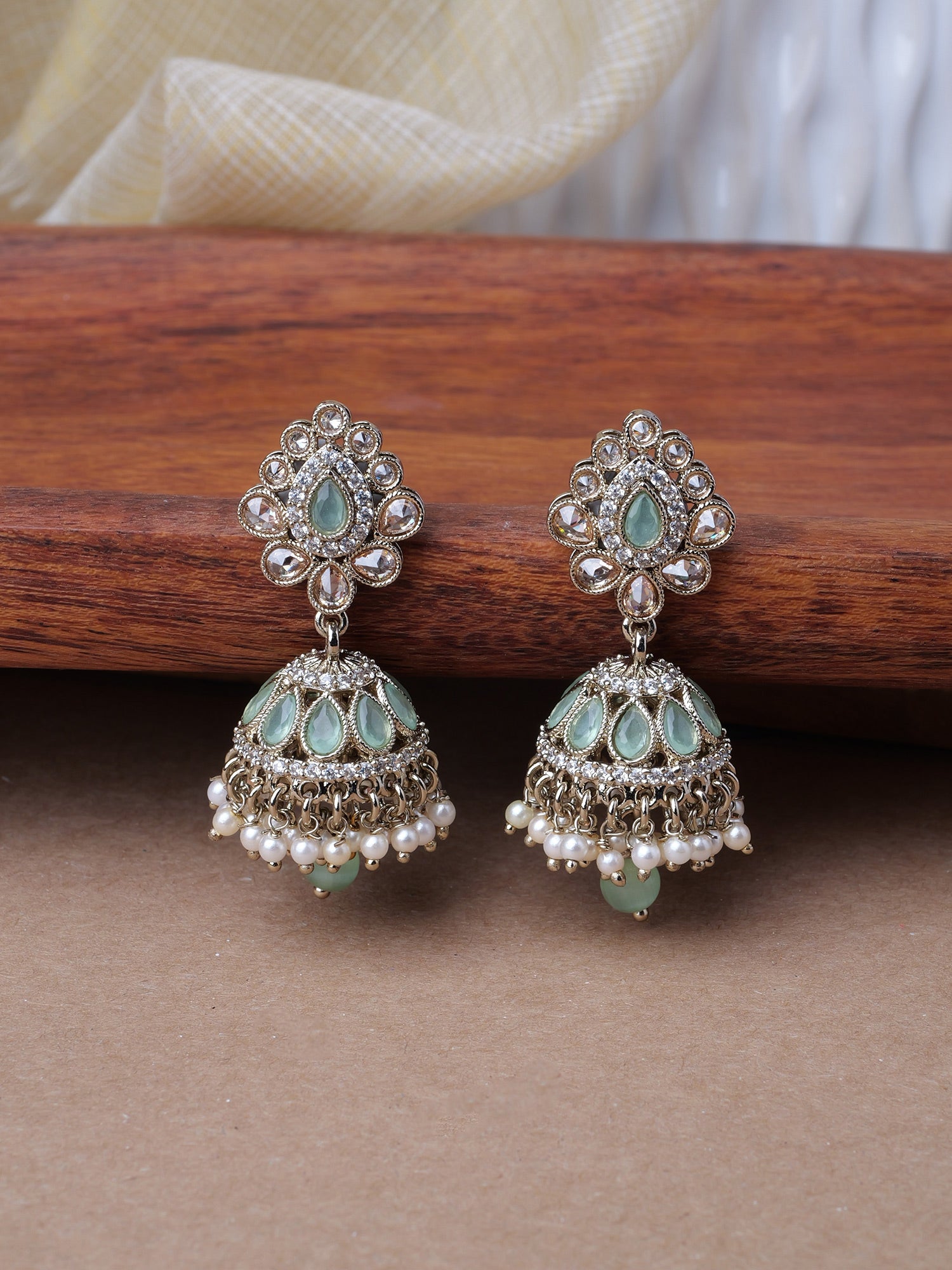 Sonal Pearl Jhumka Earrings in Mint