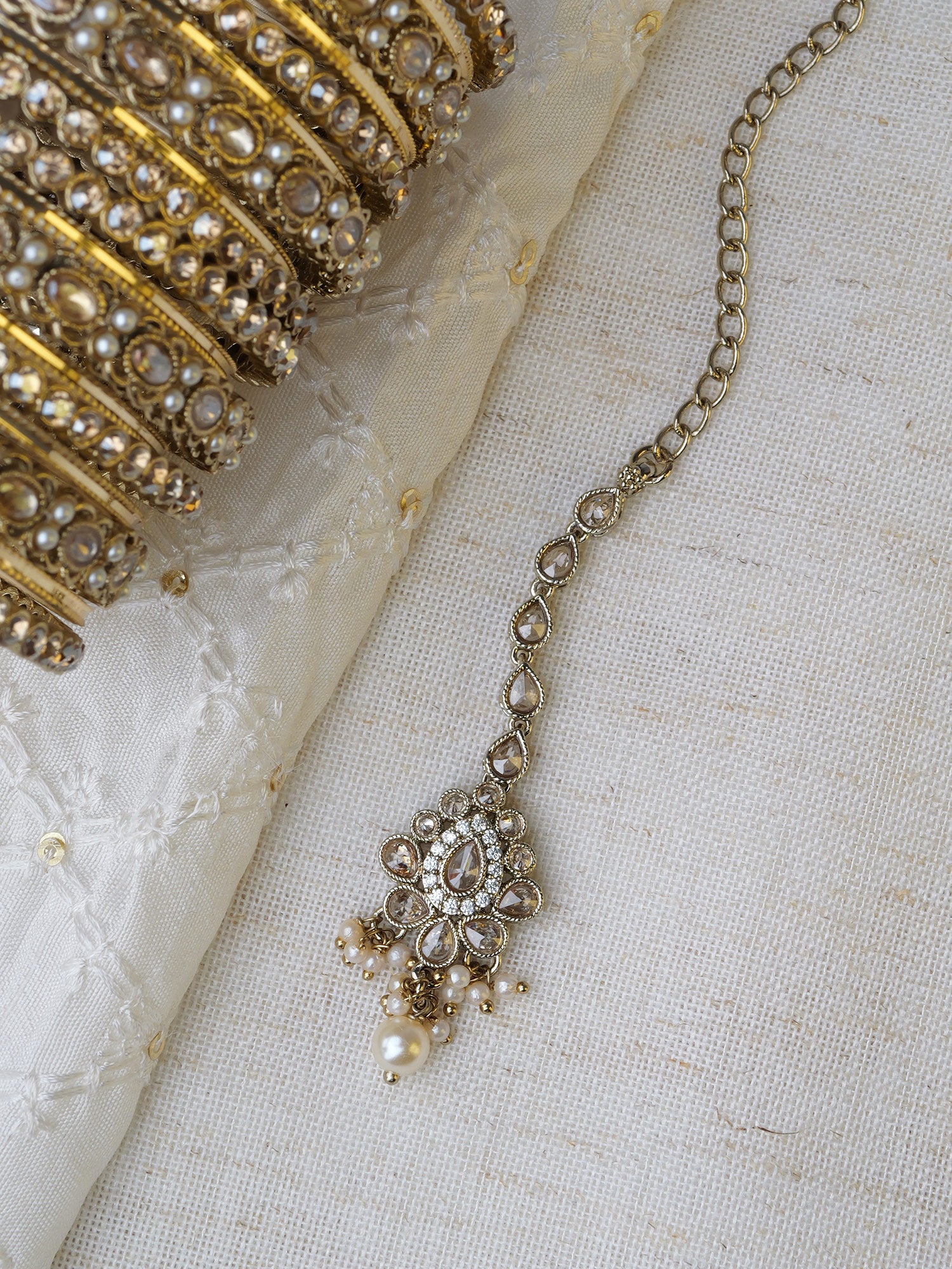 Sonal Pearl Maang Tikka in Champagne