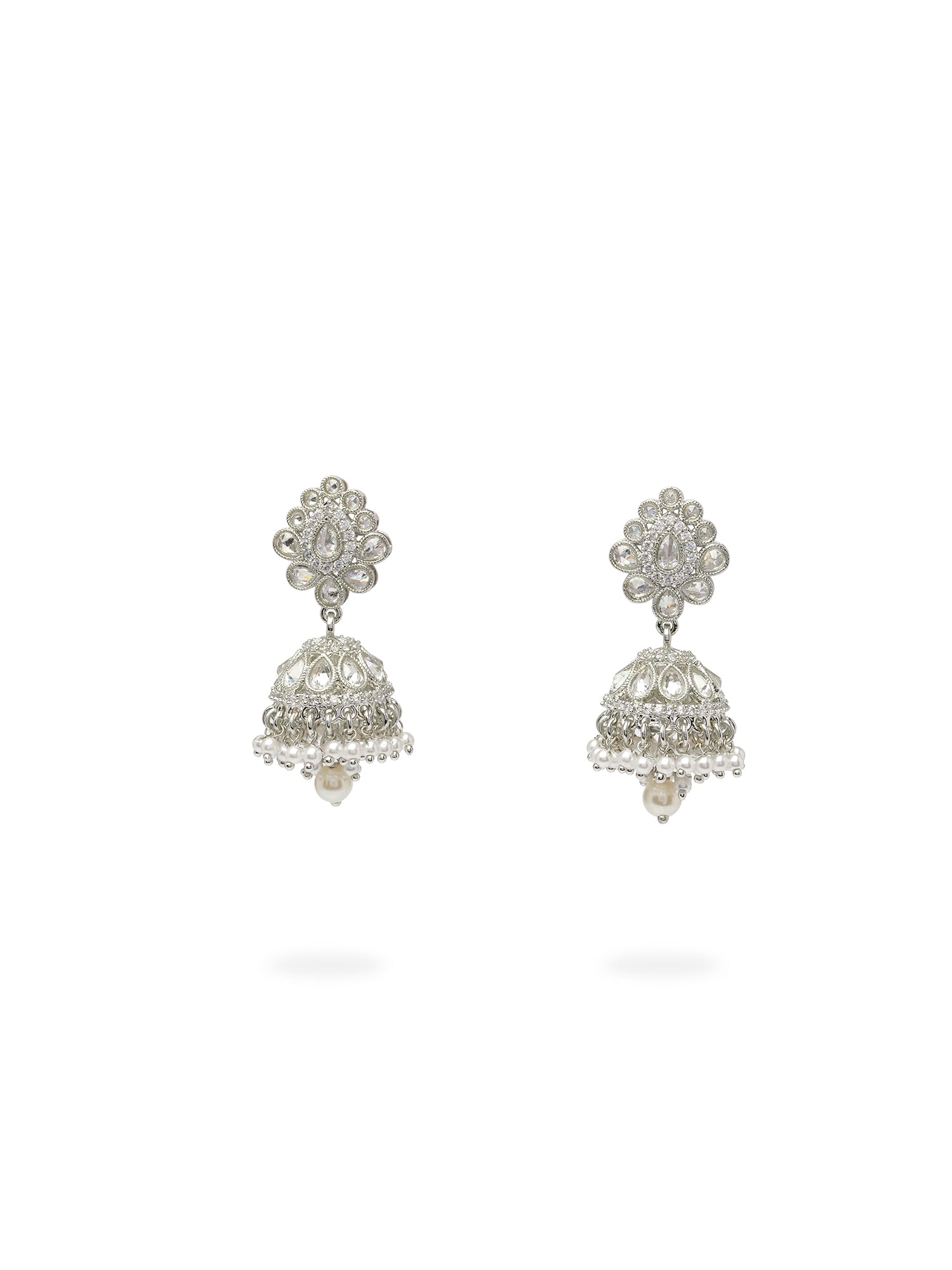 Sonal Pearl Jhumka Earrings in Rhodium