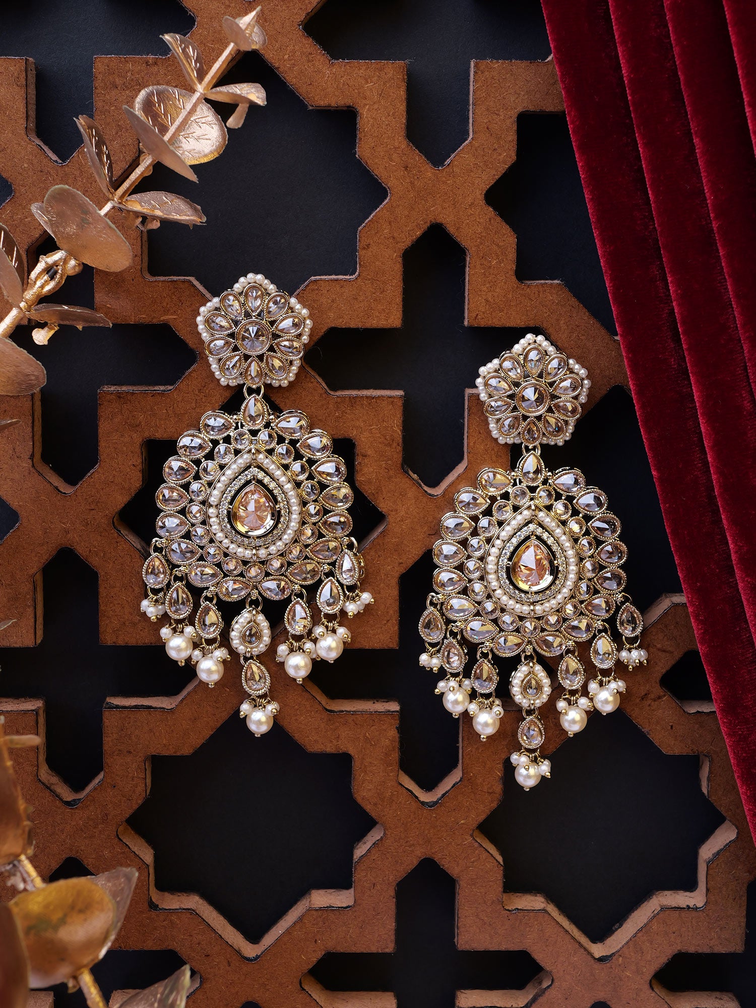 Sonam Statement Earrings in Champagne and Pearl
