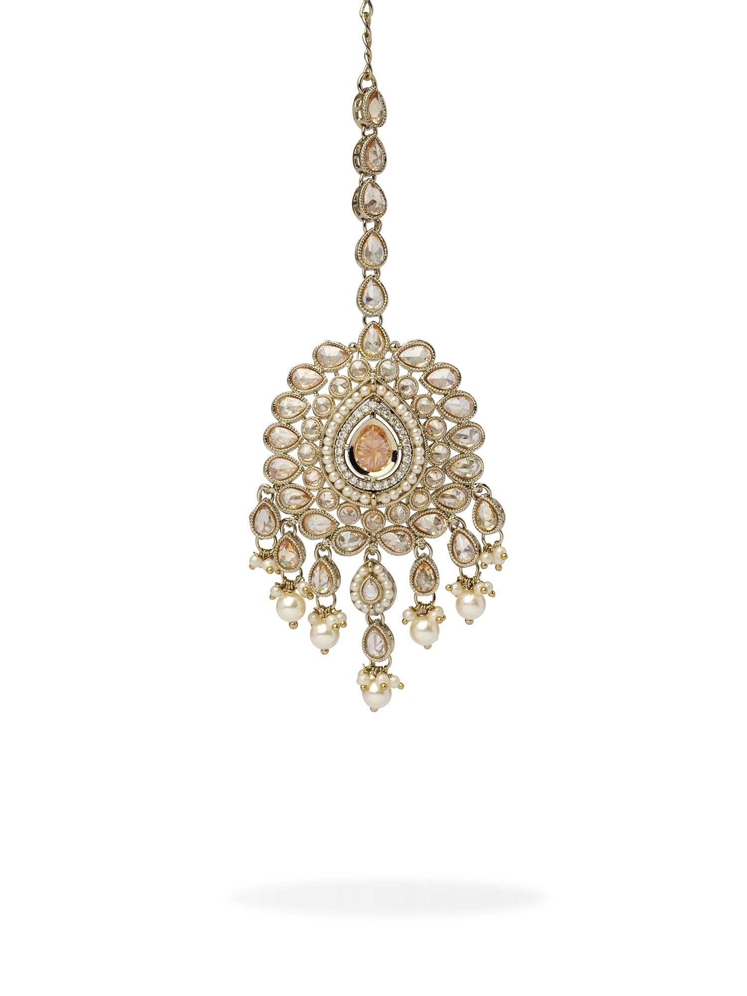 Sonam Maang Tikka in Champagne and Pearl