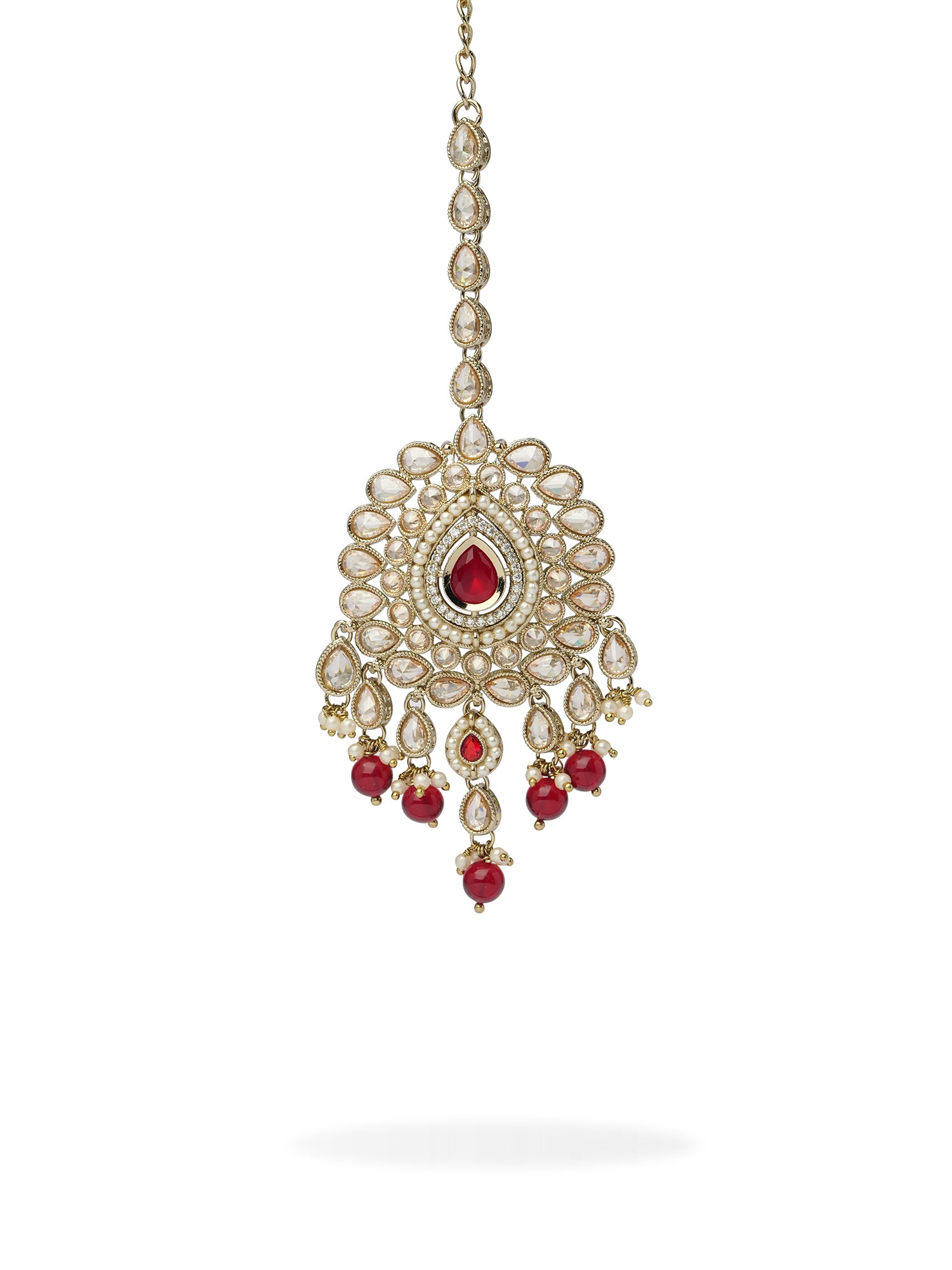 Sonam Maang Tikka in Maroon and Pearl