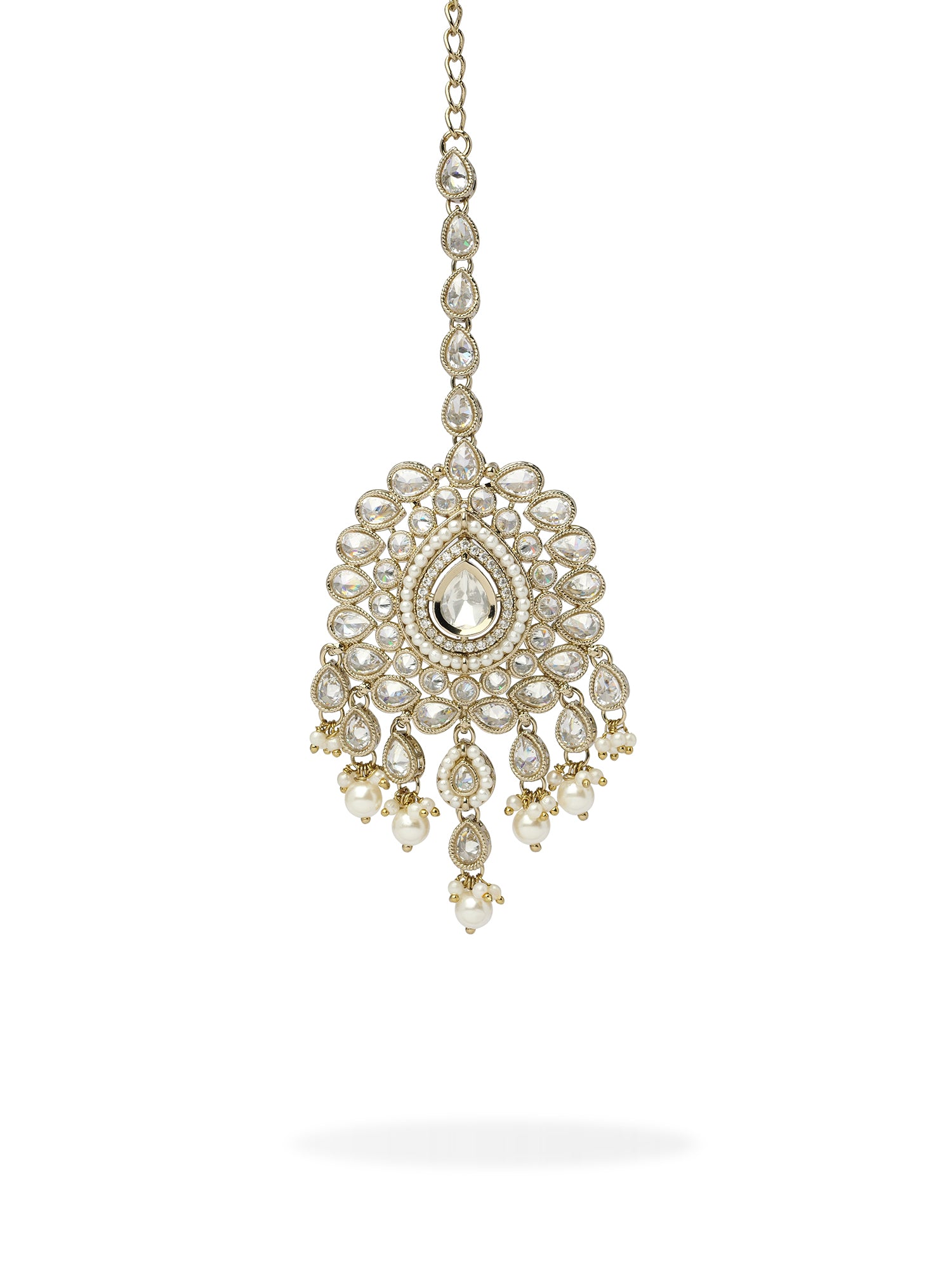 Sonam Maang Tikka in White and Pearl