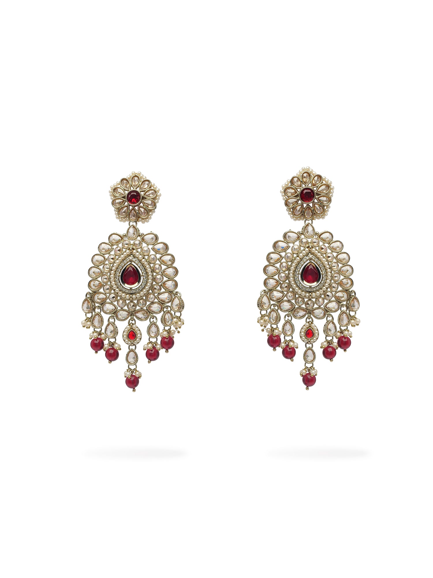 Sonam Statement Earrings in Maroon and Pearl