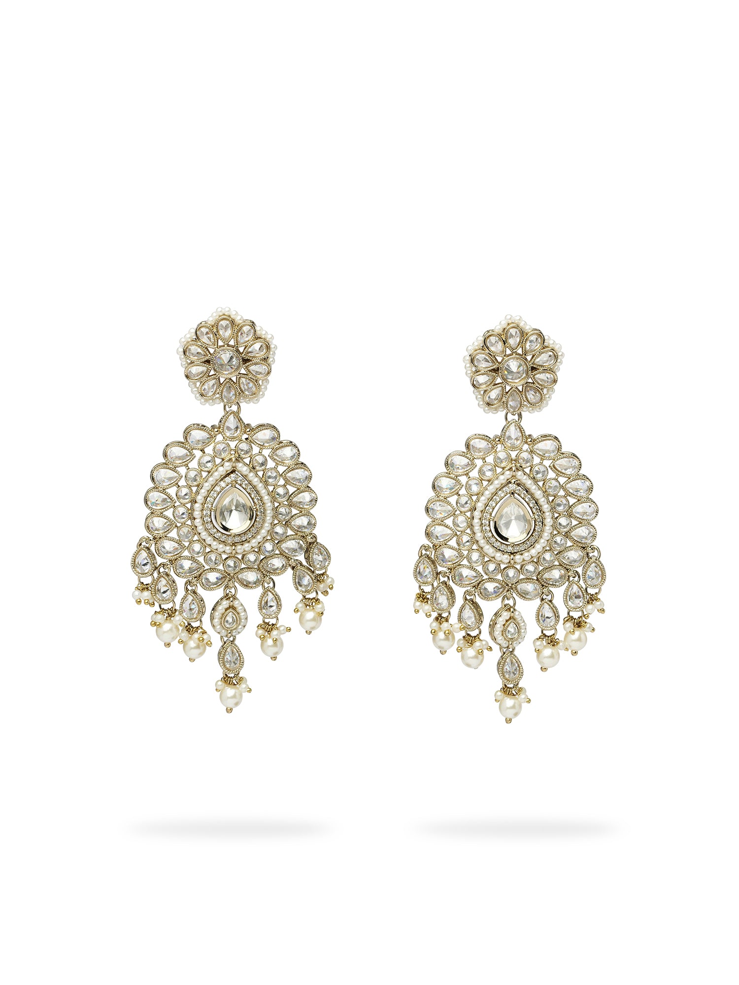 Sonam Statement Earrings in White and Pearl