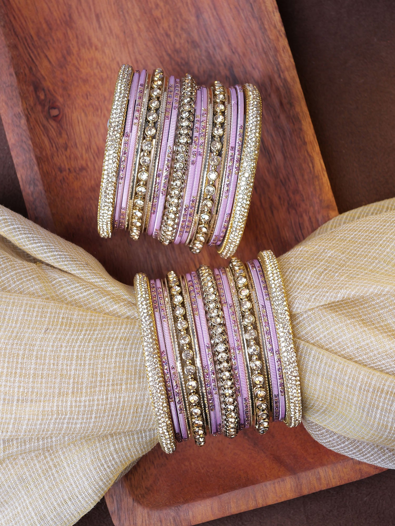 Sonari Bangle Set in Light Pink and Antique Gold