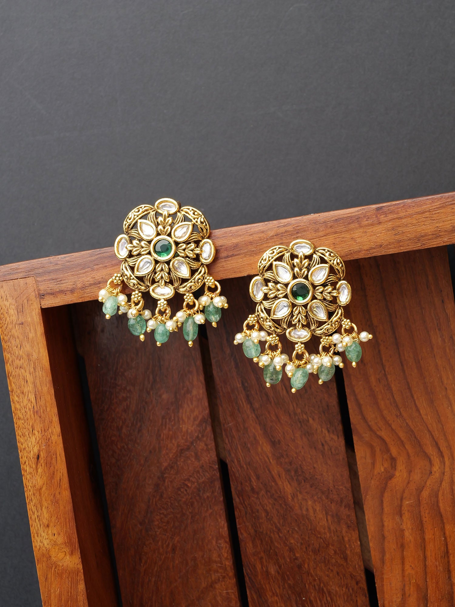 Soreya Kundan Earrings in Mint
