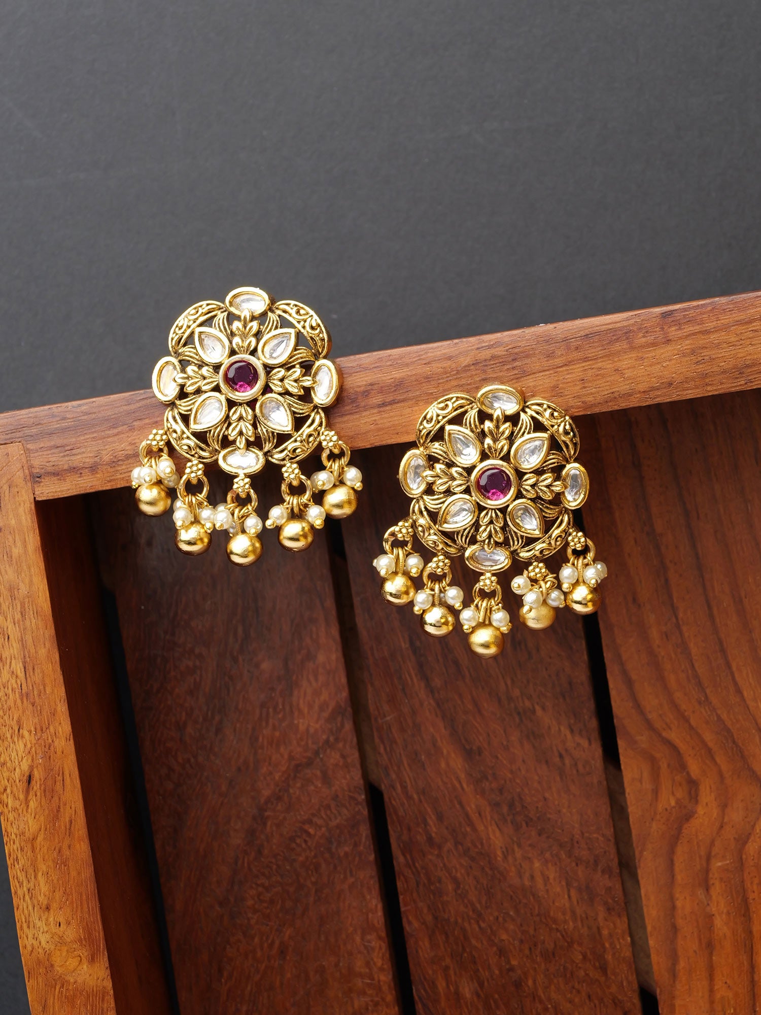 Soreya Kundan Earrings in Ruby