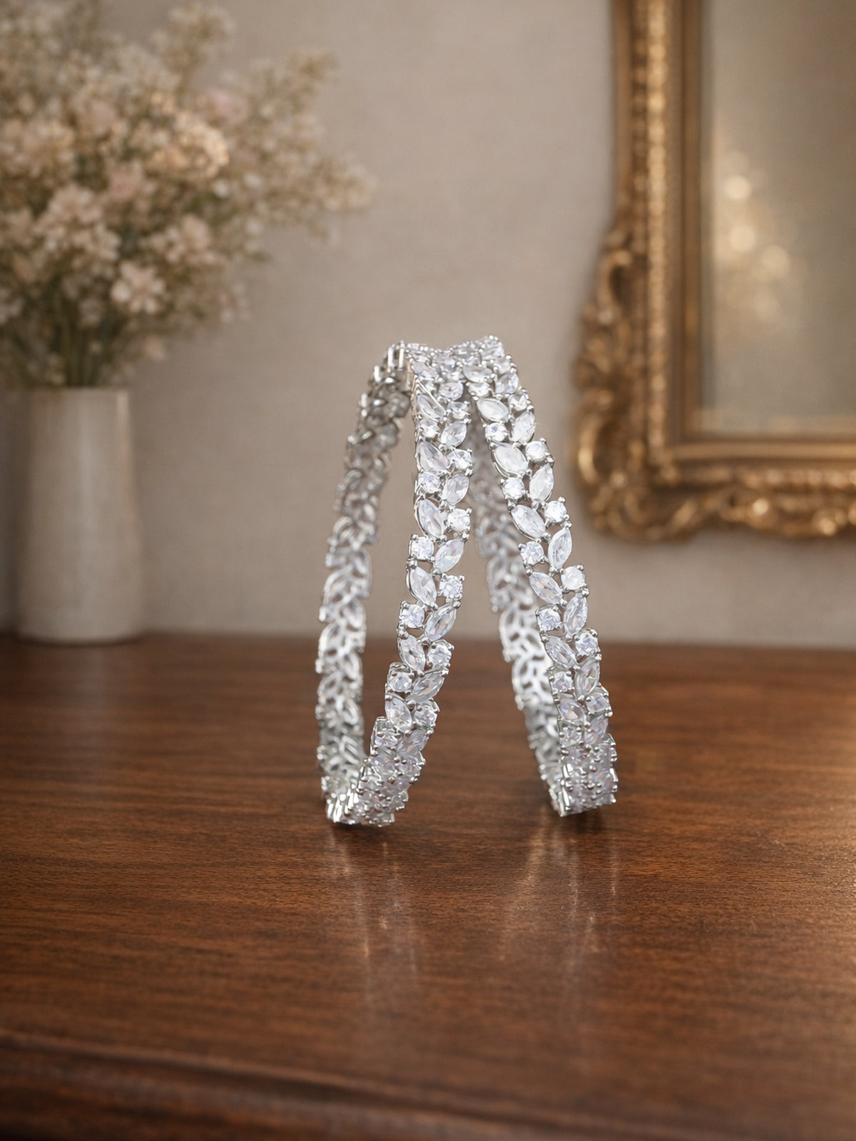 Sorine Cubic Zirconia Kadas in Rhodium 