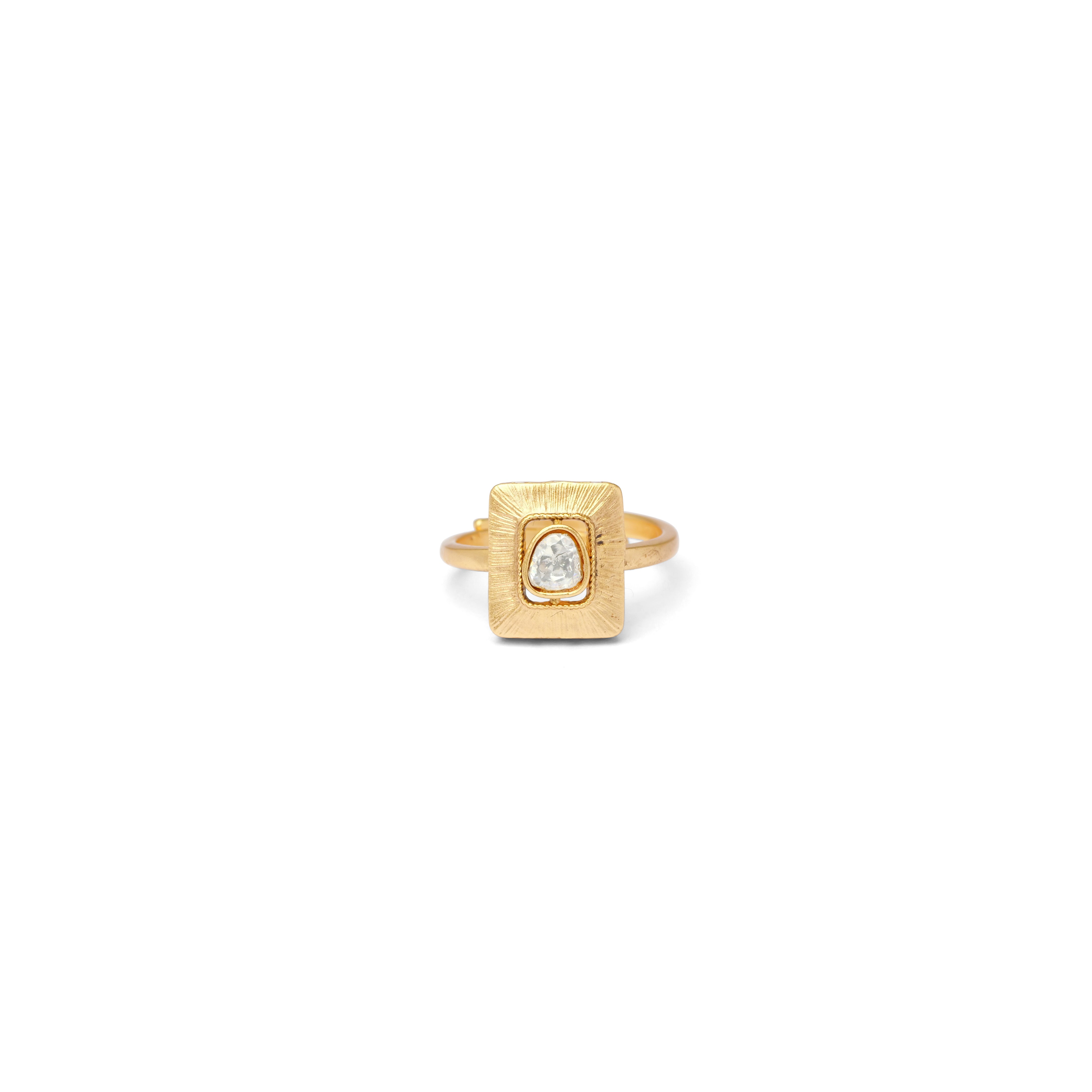 Square Kundan Ring in White