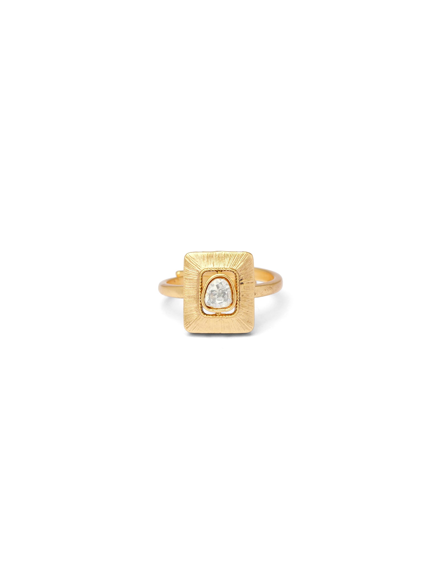 Square Kundan Ring in White