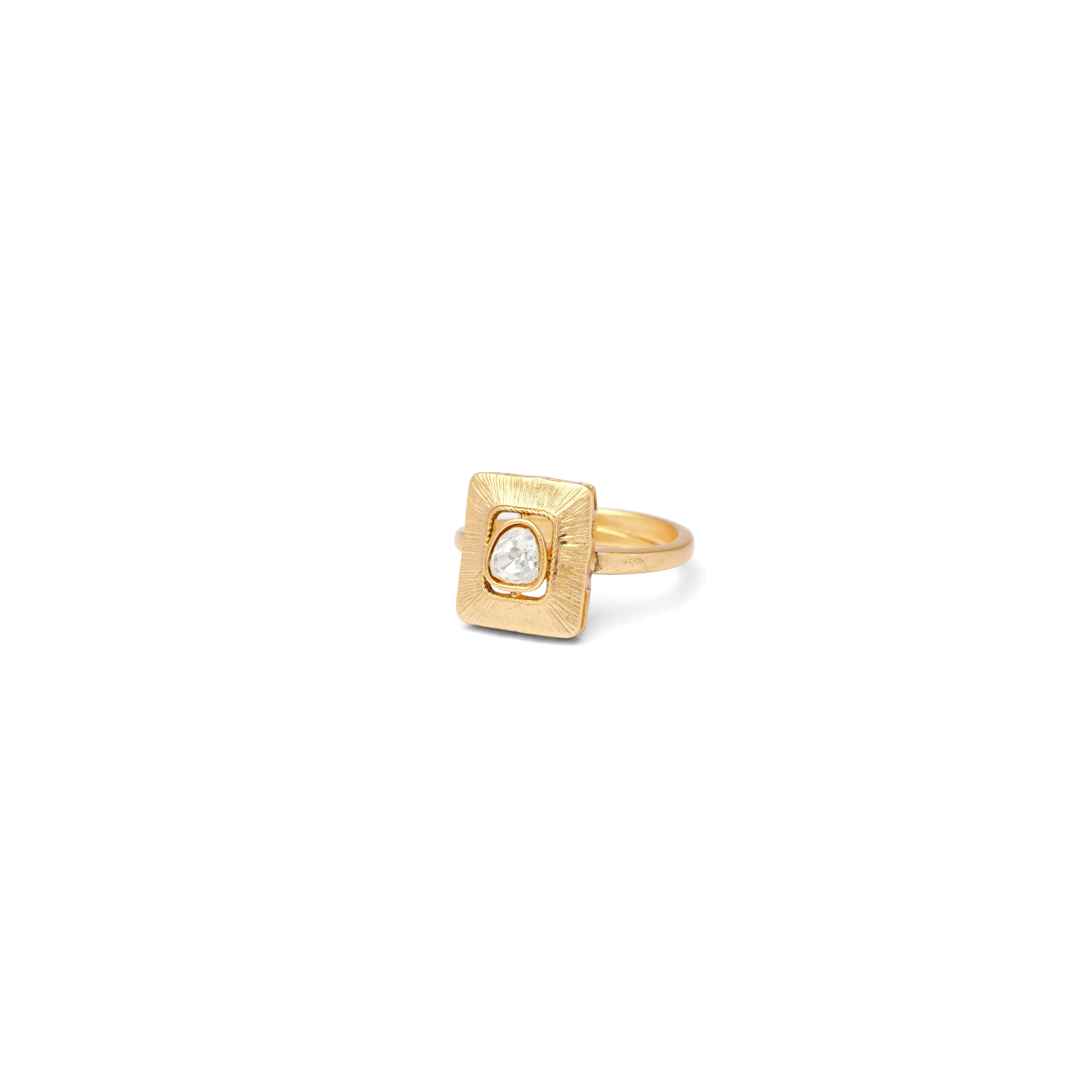 Square Kundan Ring in White