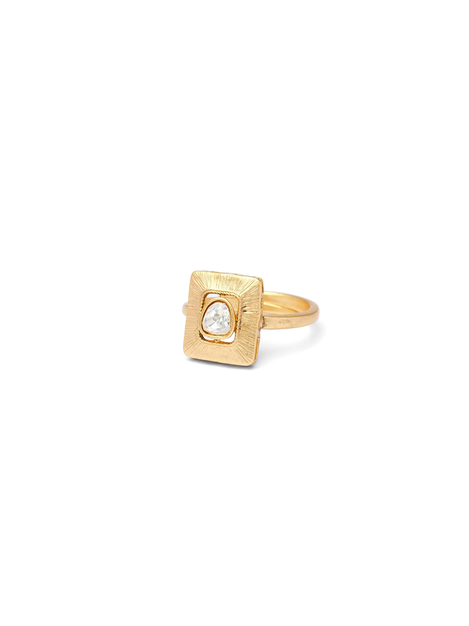 Square Kundan Ring in White