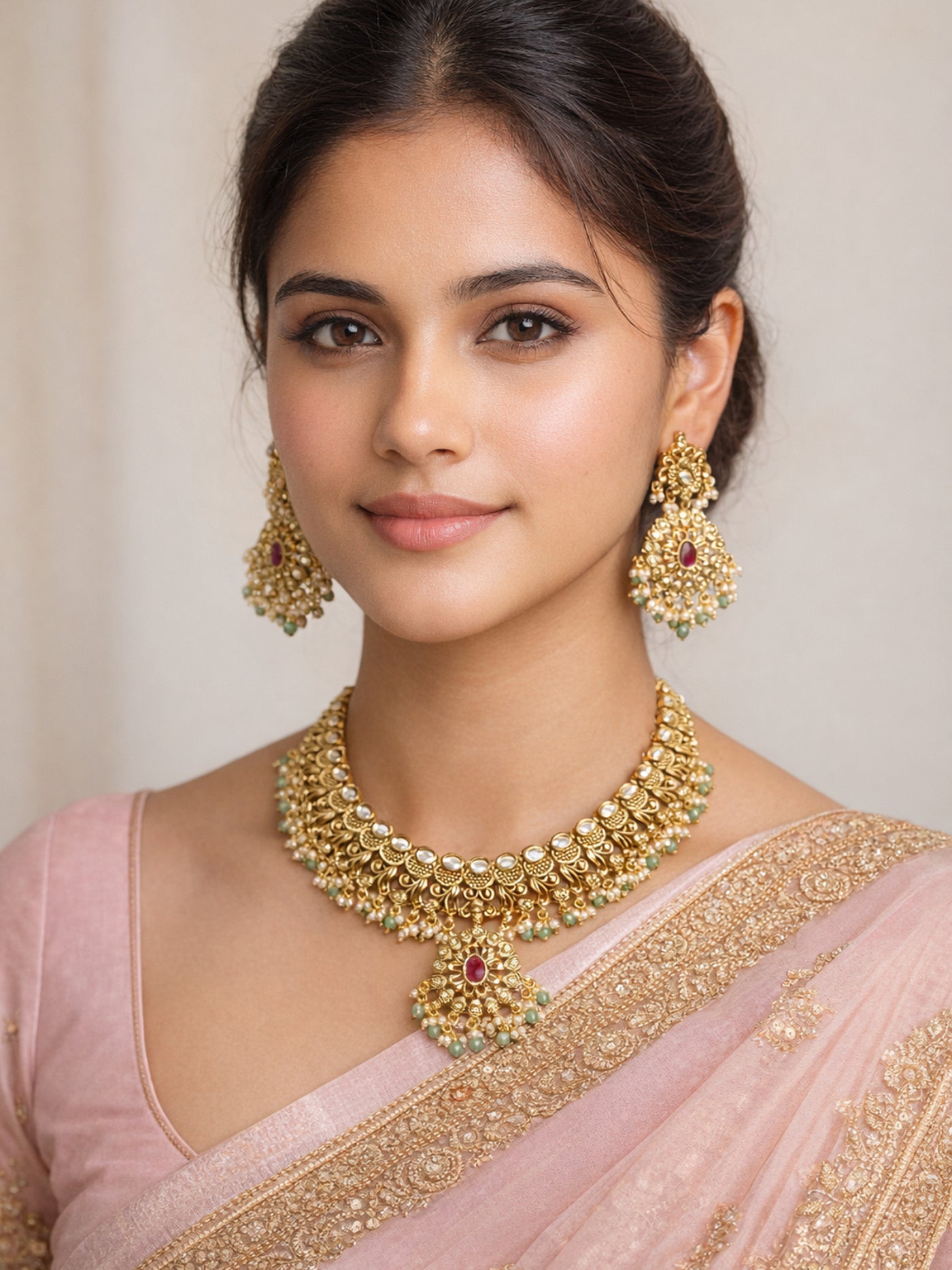 Sreedevi Kundan Necklace Set in Multi 