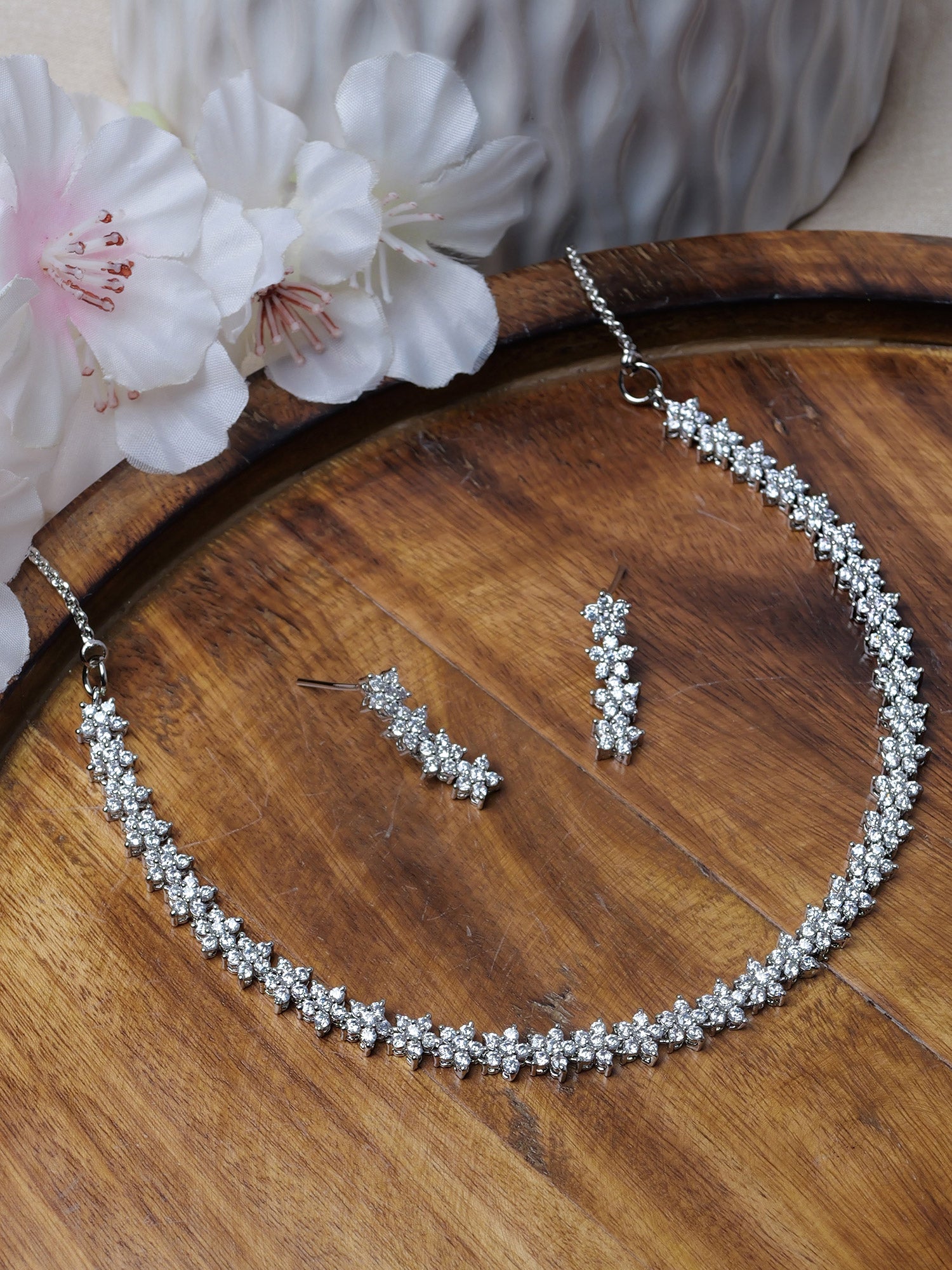 Star Cubic Zirconia Necklace Set in Rhodium