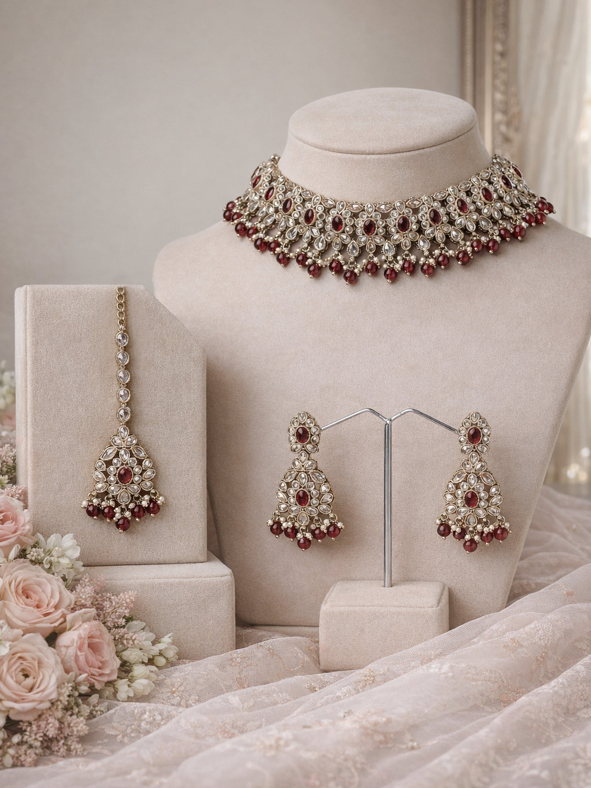 Suhani Necklace Set in Maroon