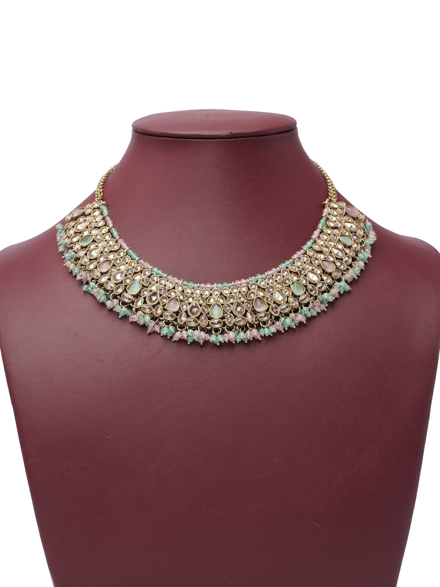 Sukhmani Cluster Necklace Set in Blue and Pink