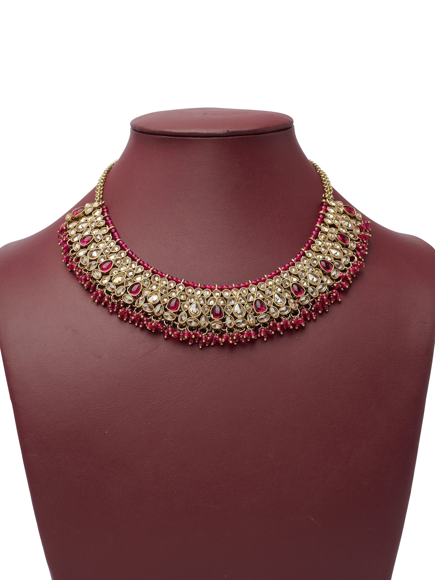 Sukhmani Cluster Necklace Set in Hot Pink