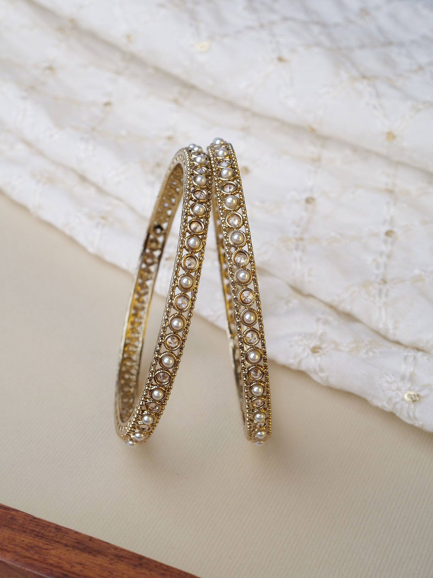 Sumitra Kada Bangles in Pearl and Champagne