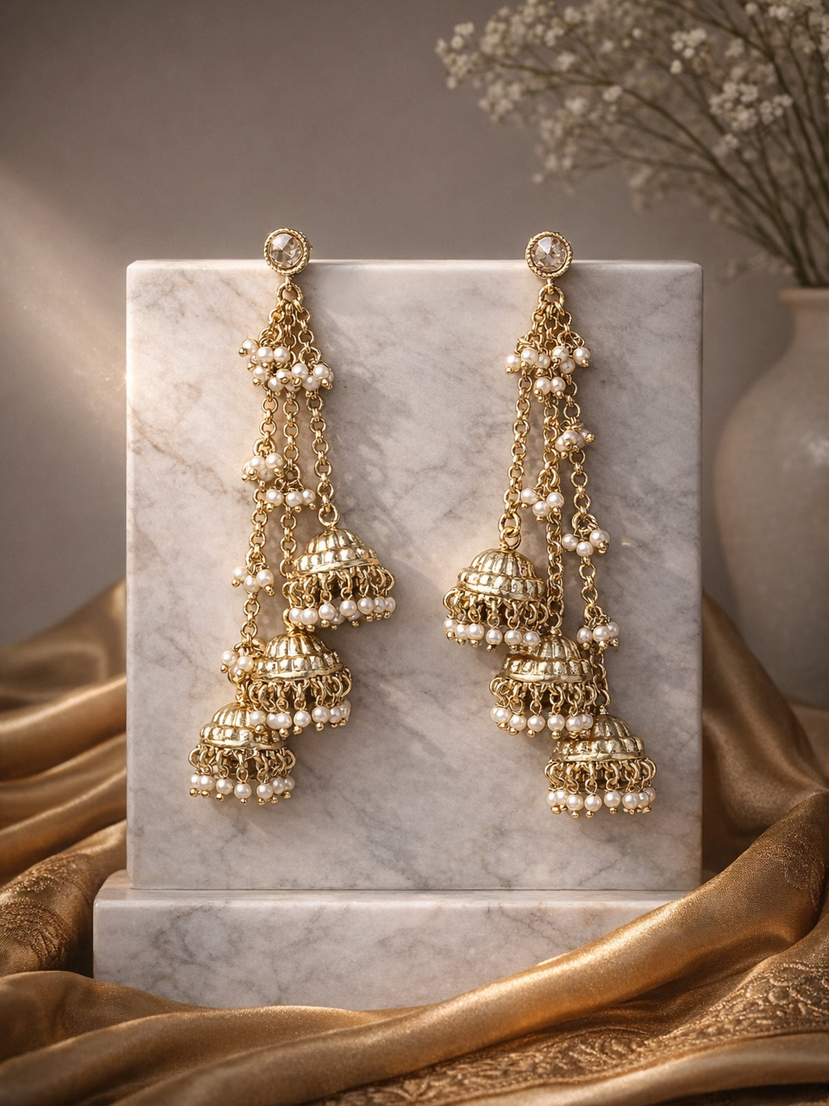 Sunaina Jhumka Earrings in Champagne 
