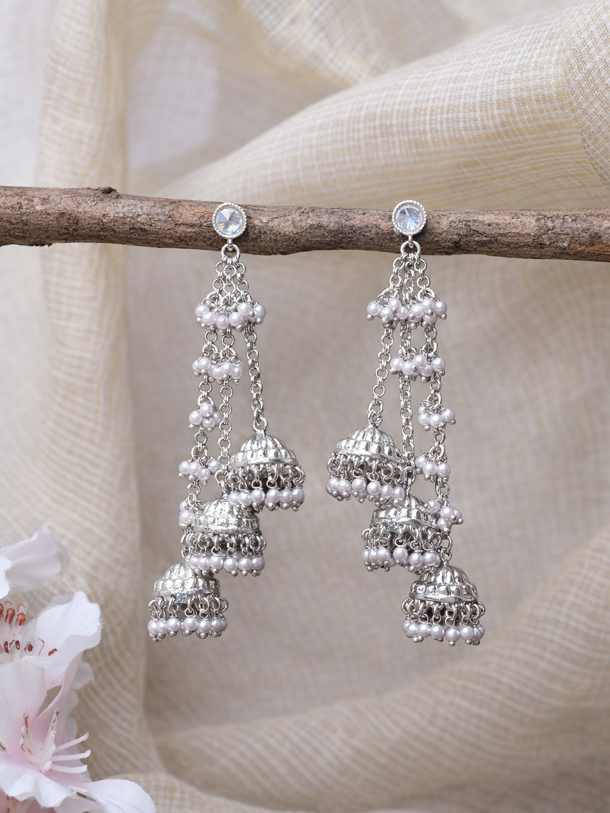 Sunaina Jhumka Earrings in Rhodium